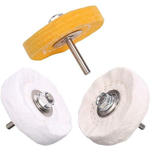 Scottchen 3 Inch Ultra Fine Cotton 1 Treated Yellow Cotton 1 Fine Cotton 1 Buffing Polishing Wheel 2/5 Inch Arbor Hole For Mini Bench Grinder With One 1/4"" Shank For Drill