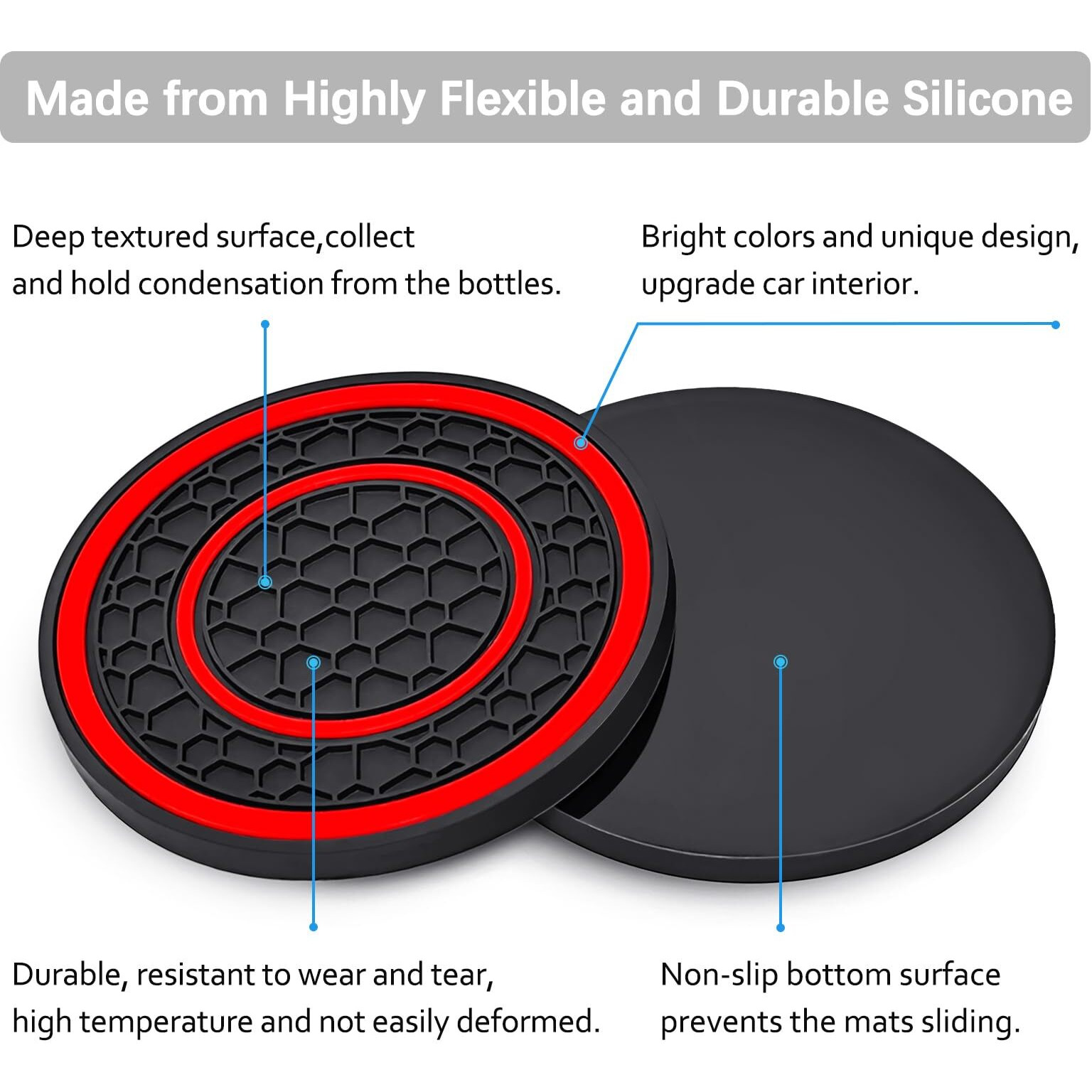 Auprite Car Cup Holder Coasters  2 Pack Universal Auto Anti Slip Cup Holder Insert Coaster  Car Interior Accessories (Red)