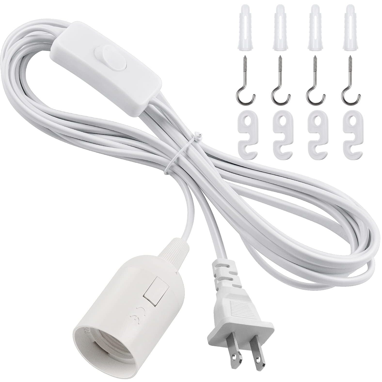 Dicuno Hanging Lantern Extension Cord Cable  E26/E27 Pendant Light Socket On Off Inline Cord Switch Control Lamp  Switch Close To Polarized Plug  13 Feet  White  1-Pack