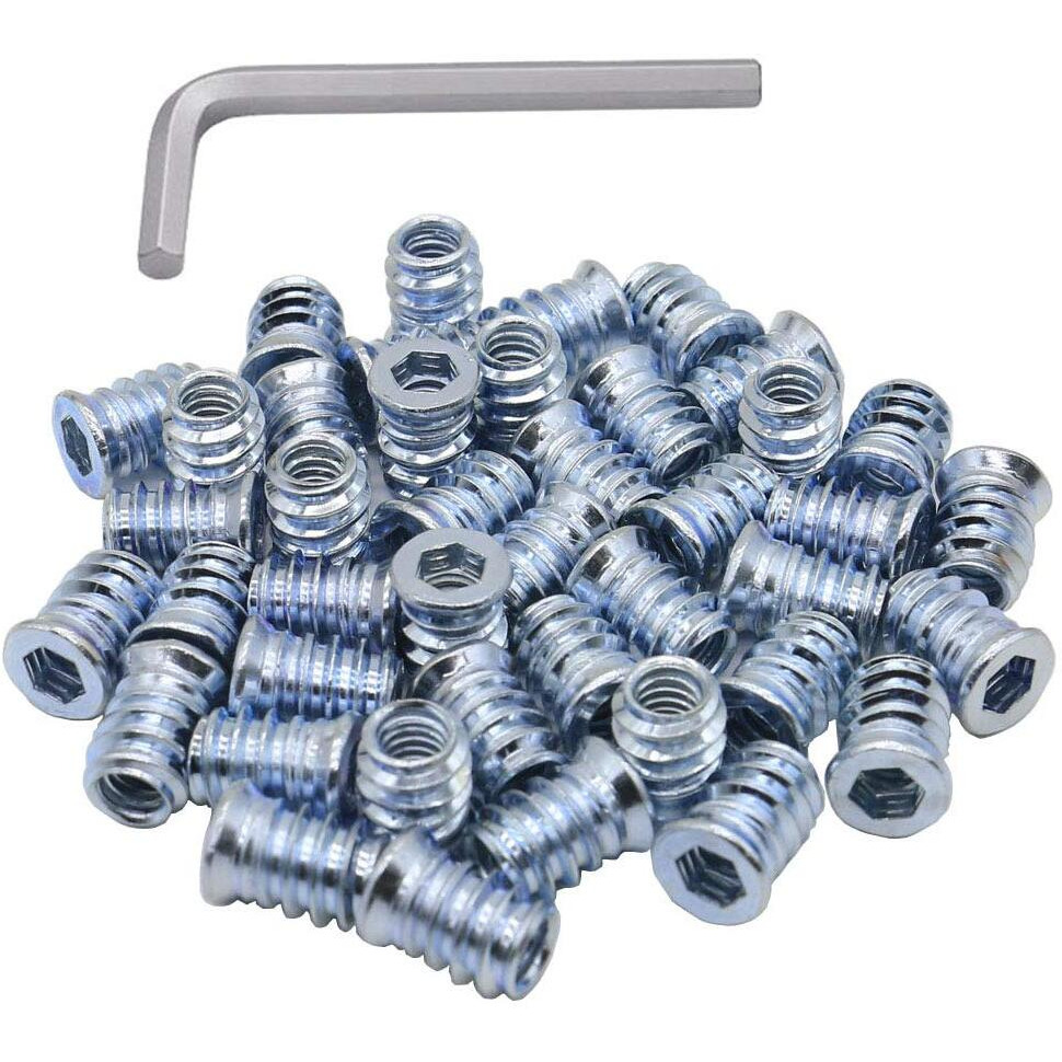 1/4-20 Threaded Insert For Wood Hex Drive Threaded Wood Inserts 1/4 Wood Nuts 40 Pieces