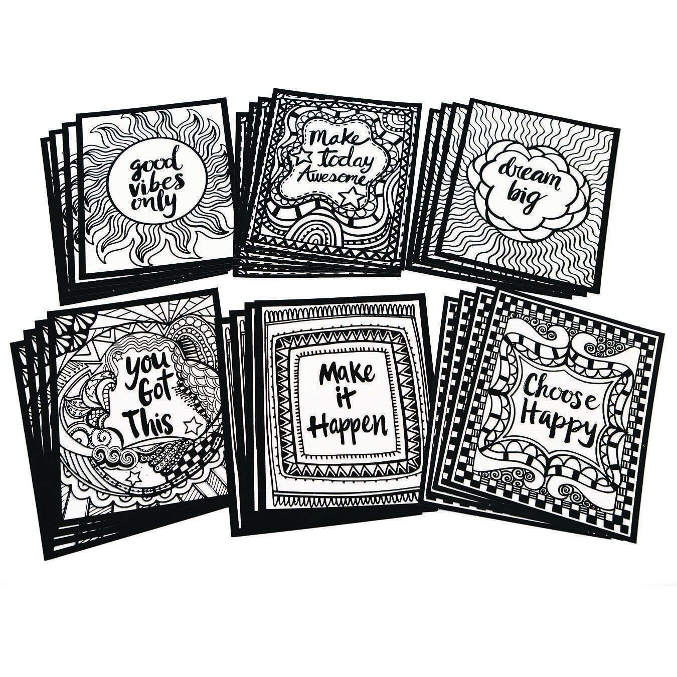 S&S Worldwide Think Positive Velvet Art Posters  4 Each Of 6 Designs  Inspirational Quotes - Dream Big  Good Vibes Only & More  Color With Markers Or Colored Pencils  8"" X 10"" Cardstock  Pack Of 24.