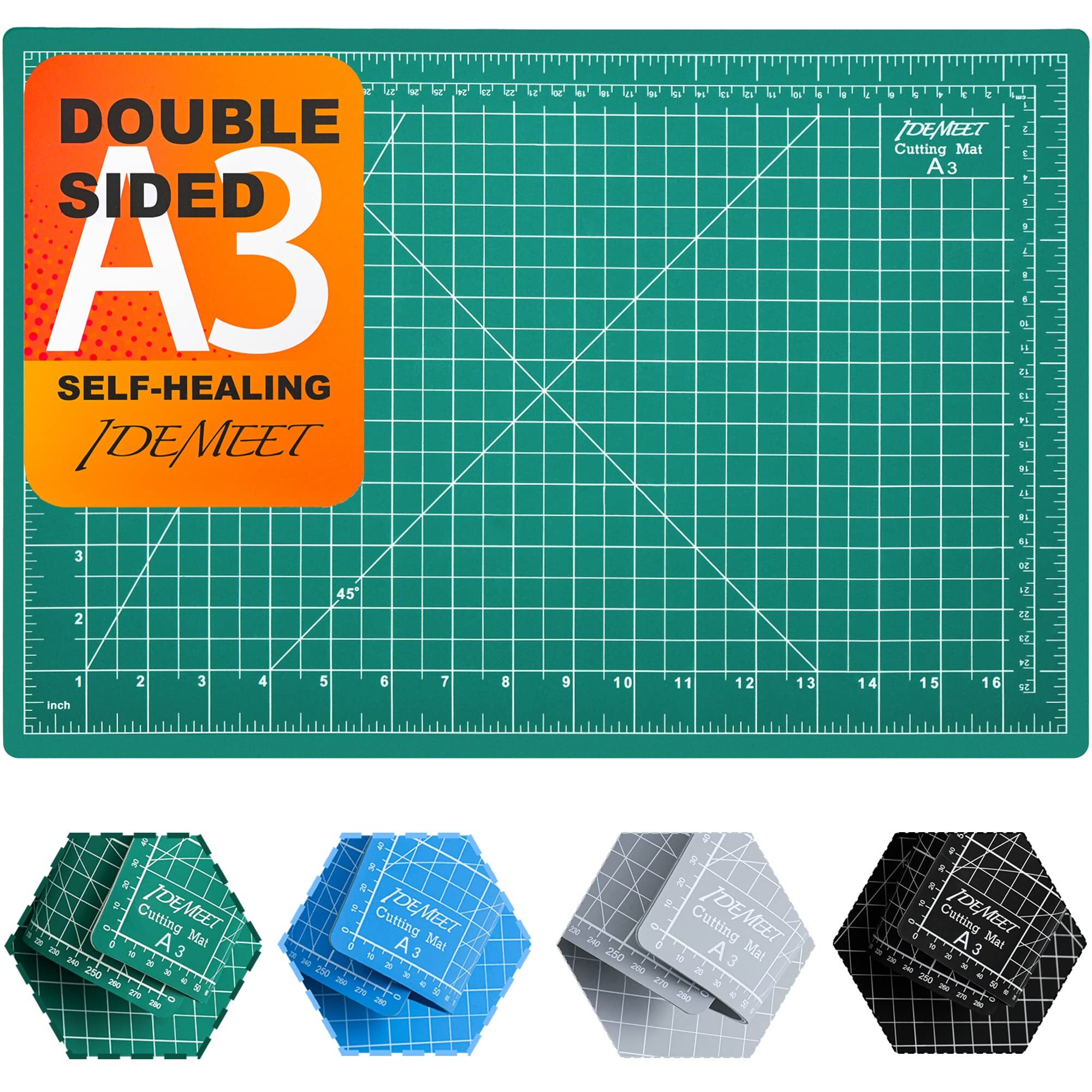 18"" X 12"" Self Healing Sewing Mat  Idemeet Rotary Cutting Mat For Craft  5-Ply Blade Table Protecter Cut Board For Handcraft Project  A3  Green