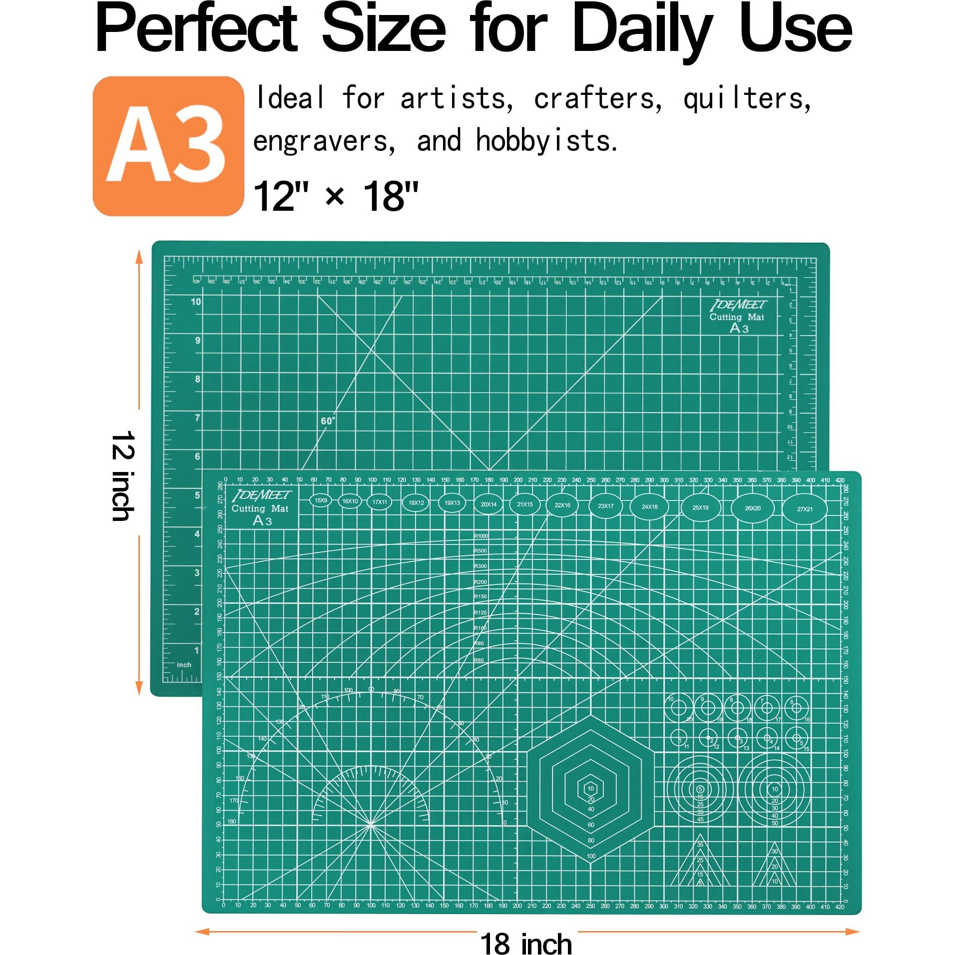 18"" X 12"" Self Healing Sewing Mat  Idemeet Rotary Cutting Mat For Craft  5-Ply Blade Table Protecter Cut Board For Handcraft Project  A3  Green