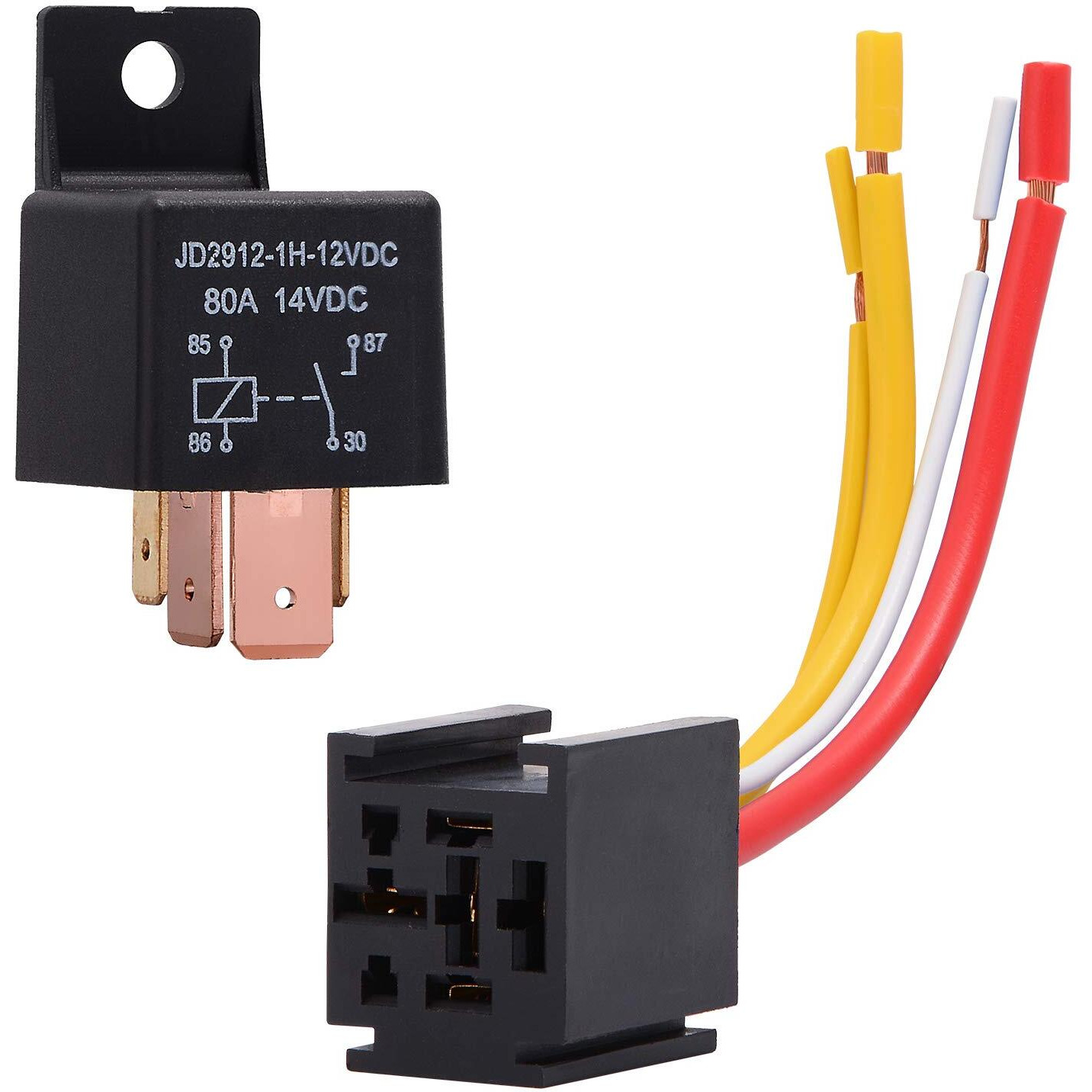 Ehdis 4-Pin Relay With Harness Car Truck Motor Heavy Duty 80A 12V On/Off Normally Open Spst Relay Socket Plug 4 Wire Automotive Relay Model Jd2912-1H-12Vdc 80A 14Vdc Pack Of 1