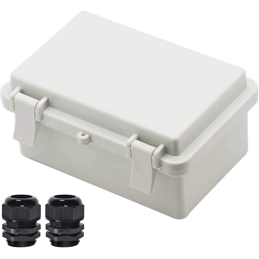 Zulkit Junction Box Abs Plastic Dustproof Waterproof Ip65 Electrical Boxes Hinged Shell Outdoor Universal Project Enclosure With 2 Cable Glands 5.9 X 3.9 X 2.8 Inch (150X100X70Mm)(Outer Size)
