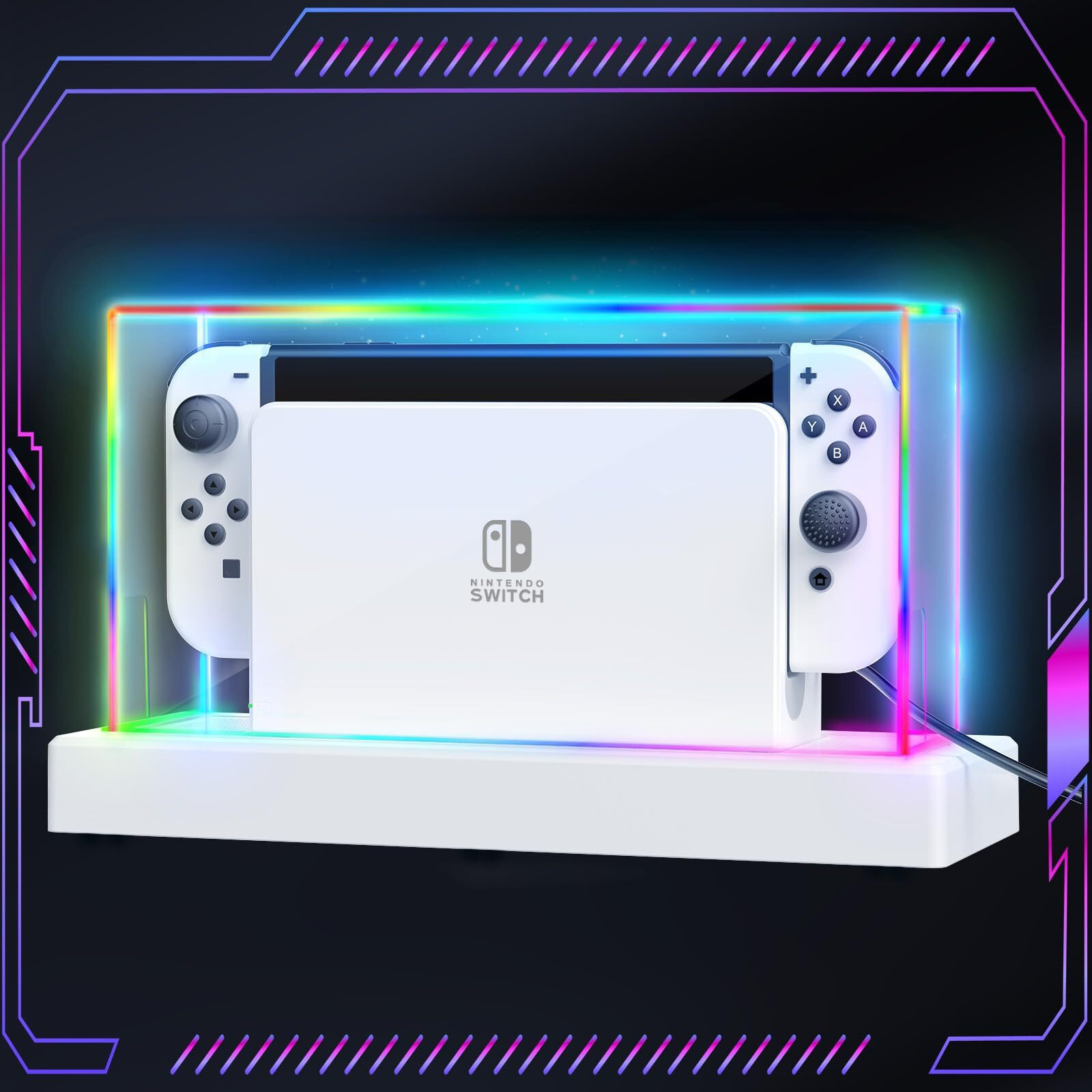 Hstop Switch Dust Cover With 16 Led Colors Light Base Compatible With Nintendo Switch/Oled  Acrylic Display Case Anti-Scratch Waterproof Dock Cover  Accessories For Nintendo Switch/Oled