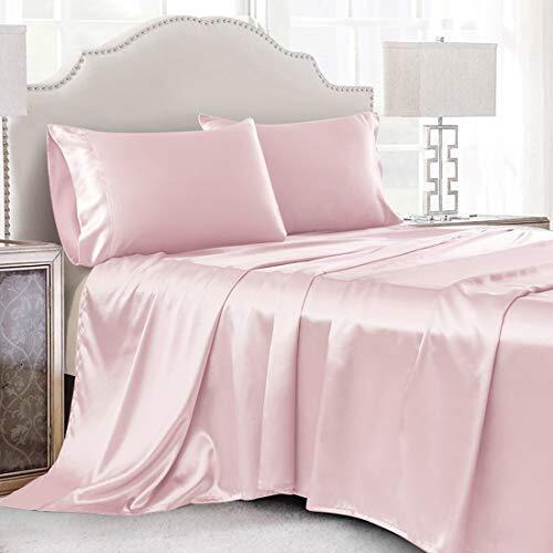 Cobedzy 4 Pcs Blush Pink Satin Sheets Queen Size Silky Satin Bedding Sheets Set With 1 Deep Pocket Fitted Sheet  1 Flat Sheet  2 Pillowcase