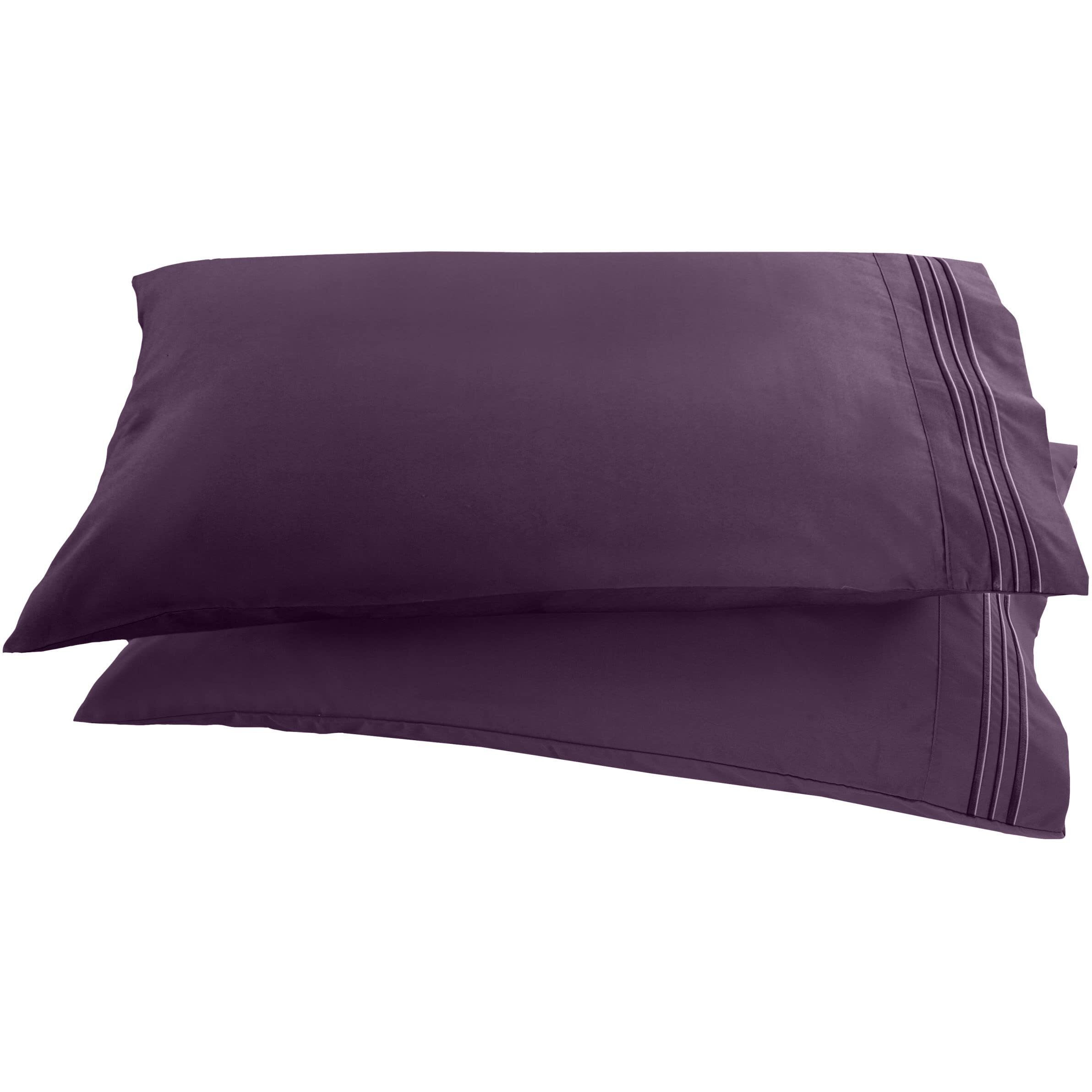 Elegant Comfort 1500 Thread Count Embroidered Egyptian Quality Luxurious Silky Soft Wrinkle & Fade Resistant 2-Piece Pillowcase  King  Purple