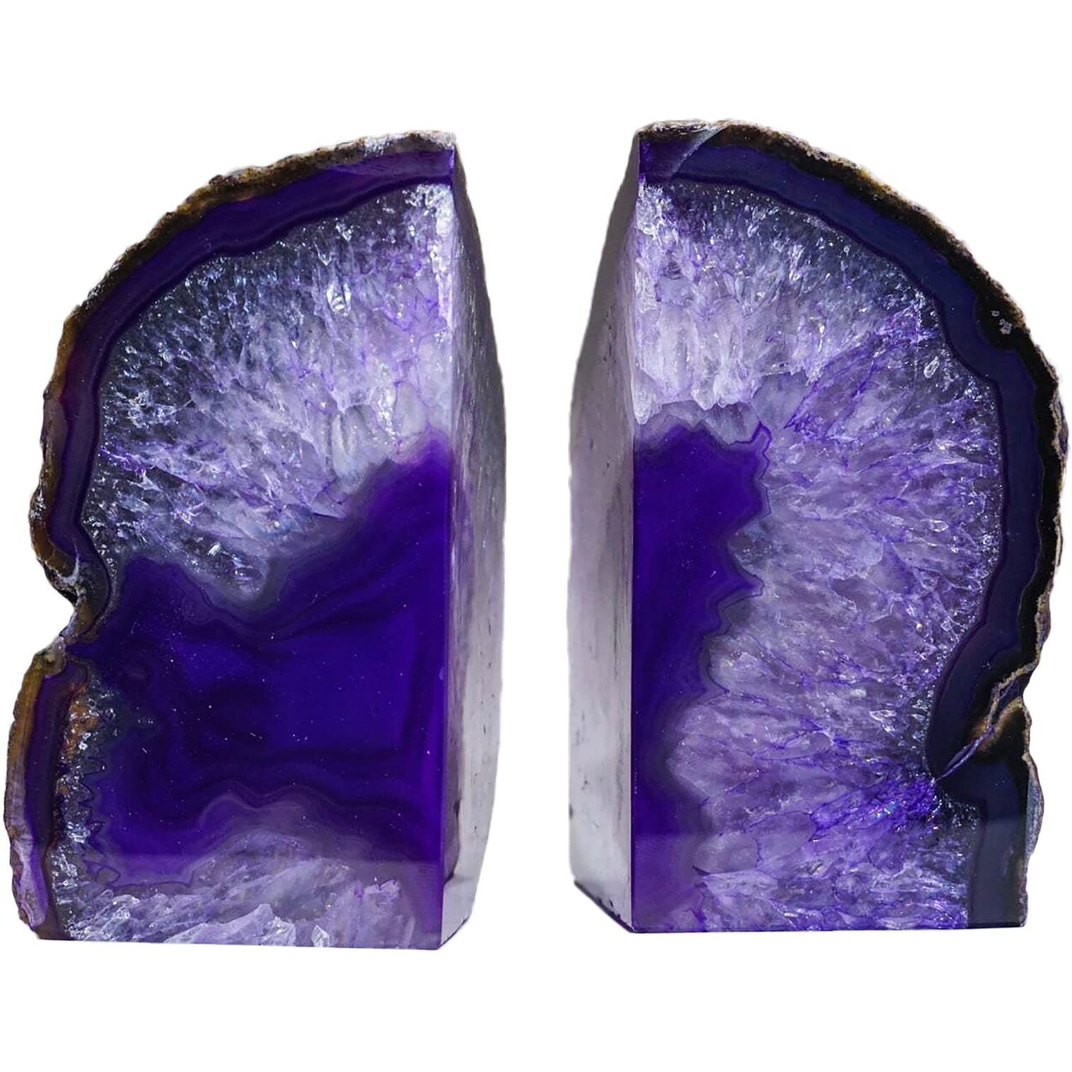 Amoystone Agate Bookends Pair Purple Color 4-6 Lbs Dyed Natural Crystal Gemstone Sliced Agate For Books Gift By Amoystone