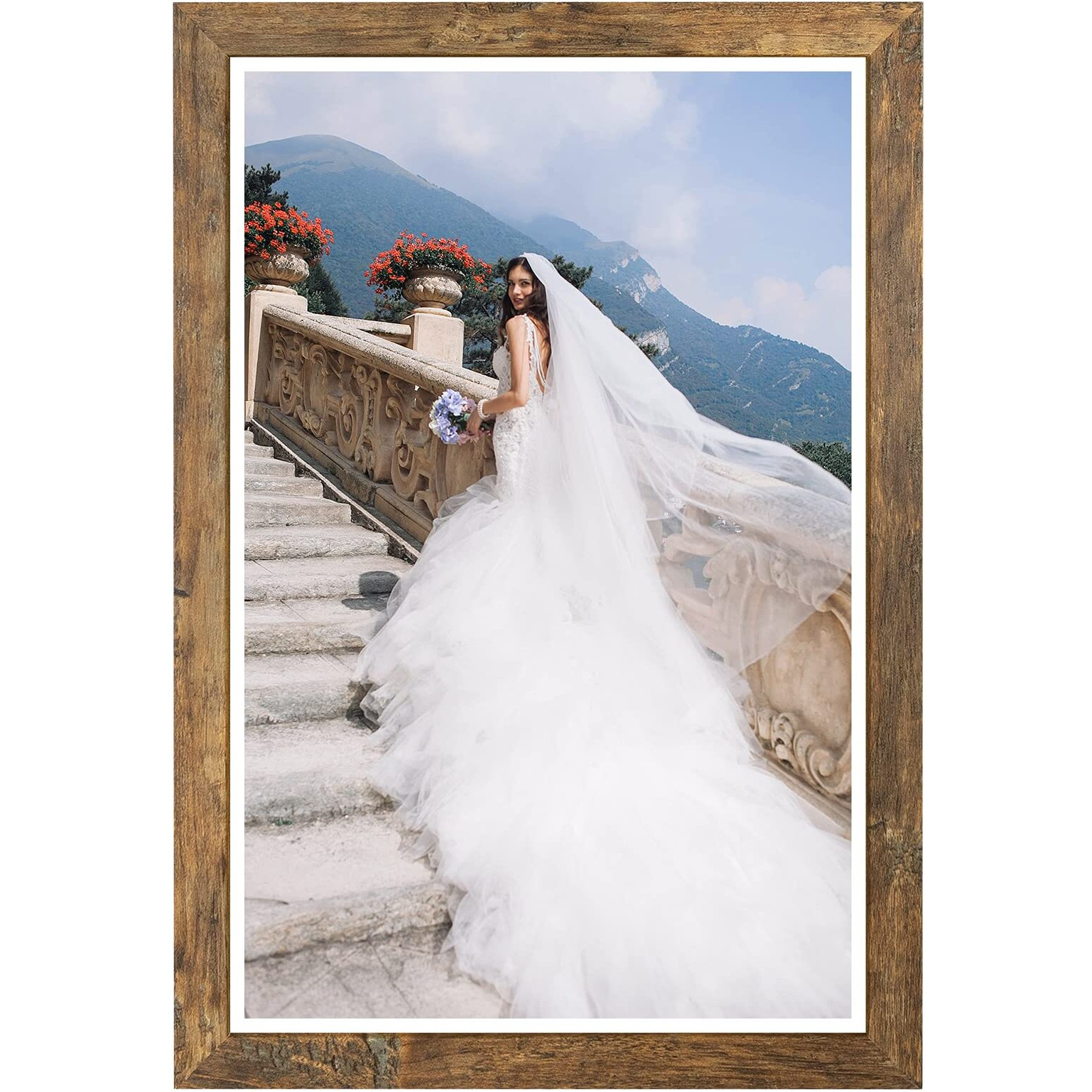 Capcillin 12X18 Picture Frame Wood Pattern Rustic Brown Poster Frame Set Of 1  Wall Mounting  Plexiglass  Great For Prints  Mural  And Art(Cp003-Md12X18-Br)