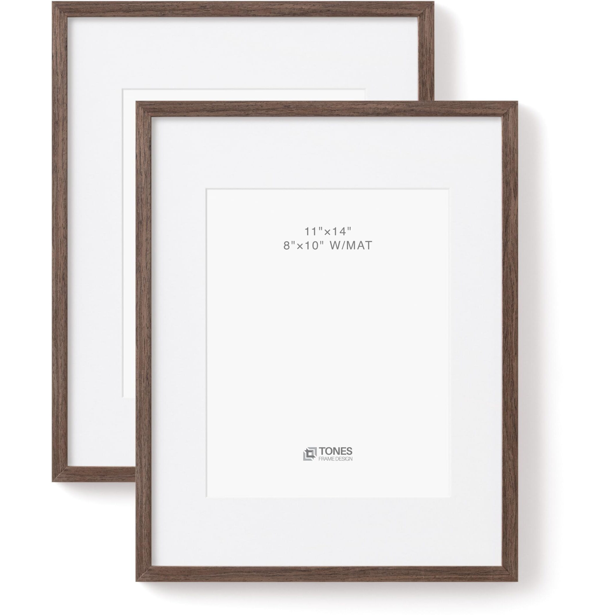 Tones Frame Design 11X14 Picture Frame With 8X10 Mat  Set Of 2 Photo Frames Oak Brown Solid Wood Venner Finish  And Plexiglass Front For Poster Gallery Wall Home Decor