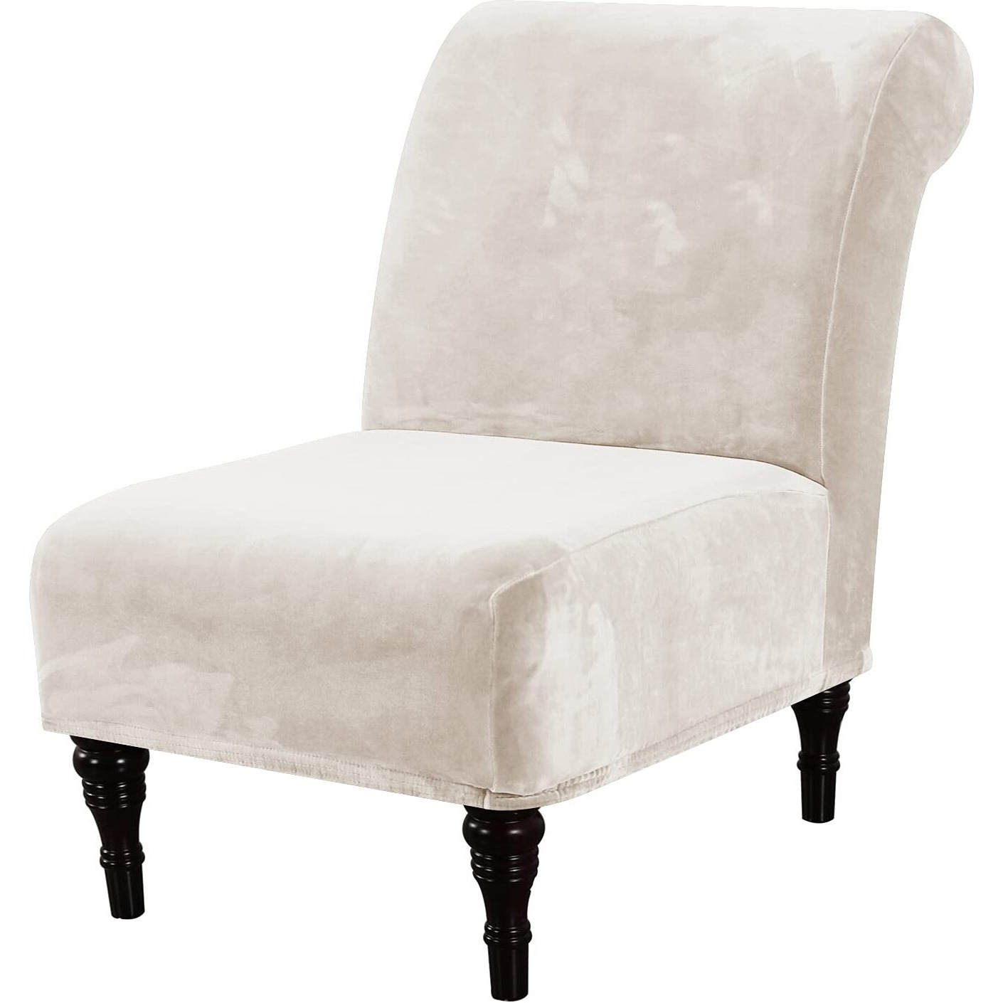 H.Versailtex Velvet Accent Chair Covers High Stretch Armless Chair Covers For Living Room Luxury Thick Velvet Chair Slipcovers Modern Furniture Protector With Elastic Bottom  Machine Washable  Ivory