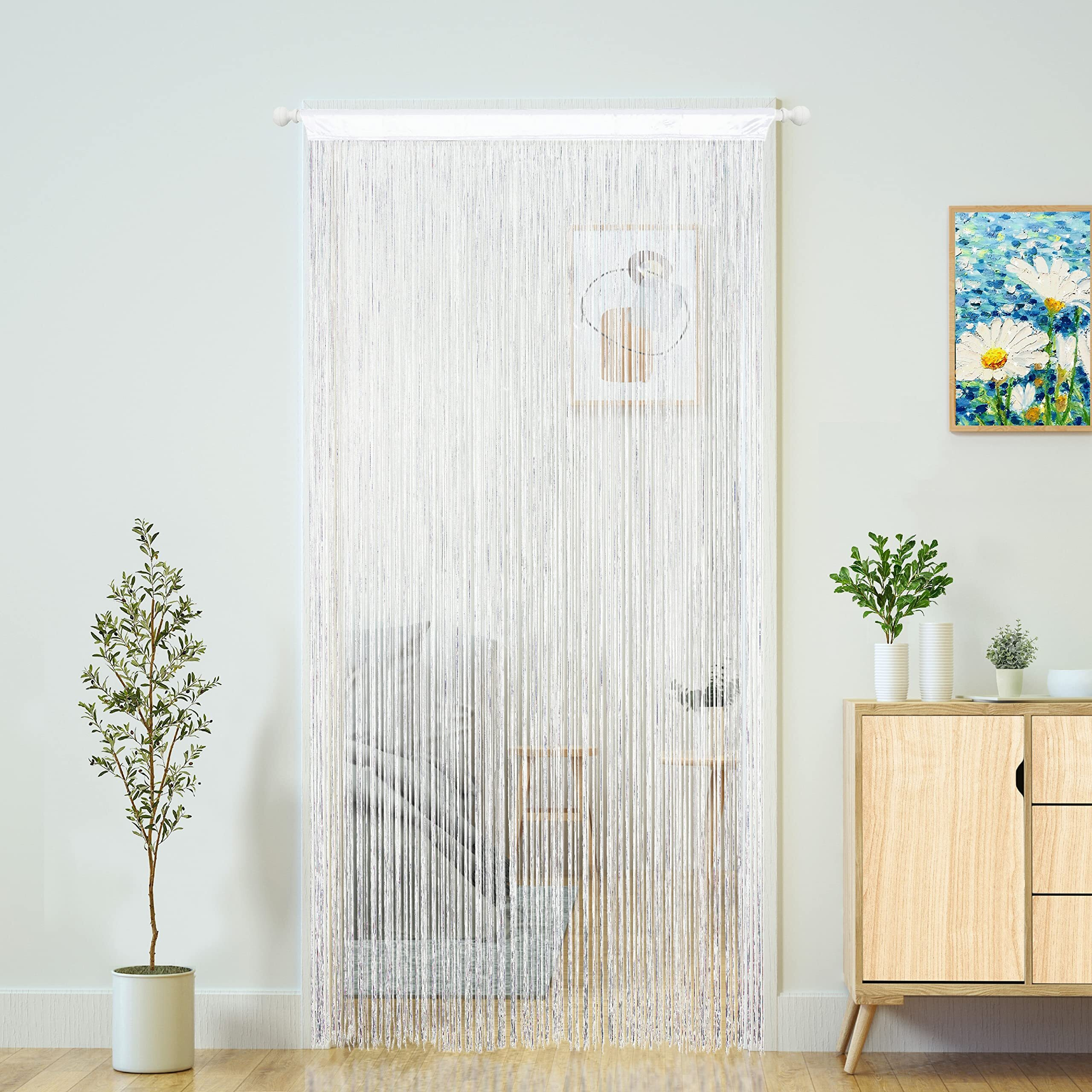 Doorway String Curtain Door Curtains Boho Hippie Hanging Patio Tassels Screen Room Decor Bedroom Wall Window Closet Kitchen Living Room Fringe Divider Panel Laundry Room(399In/10000Cm White)