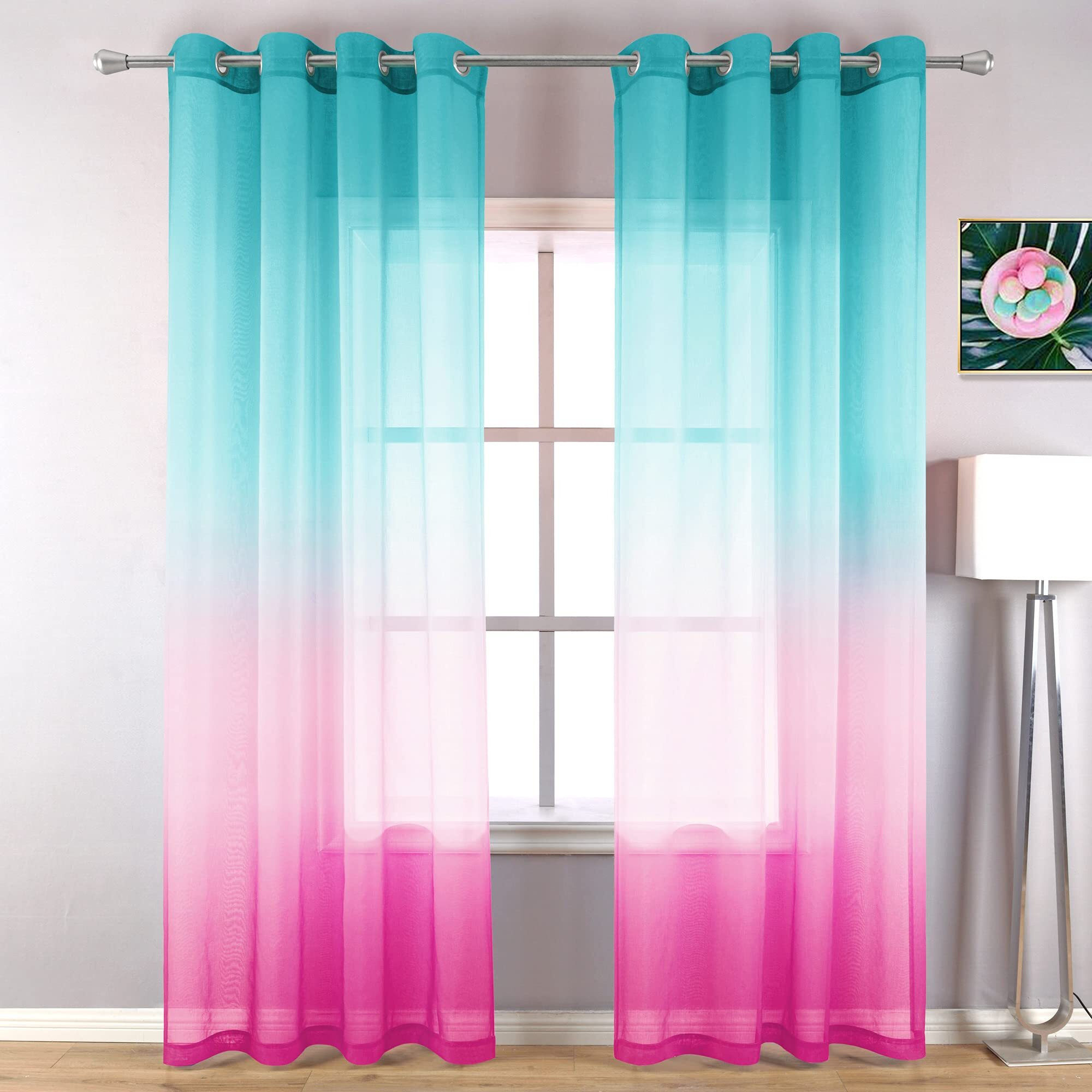 Koufall Kids Curtains 84 Inch Length For Girls Aqua Teal And Pink Bedroom Decor For Girls Room Living Room