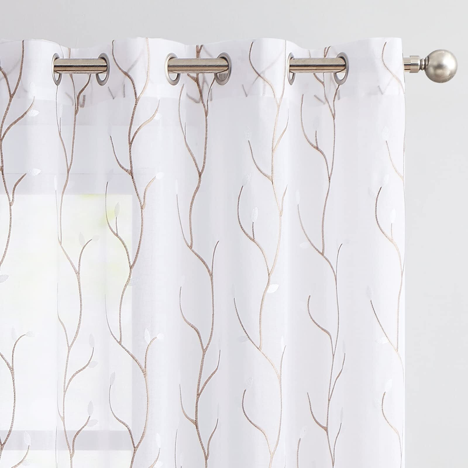 Jinchan White Sheer Curtains For Bedroom 84 Inch Length Floral Embroidered Sheers For Living Room Embroidery Voile Grommet Window Curtain 2 Panels