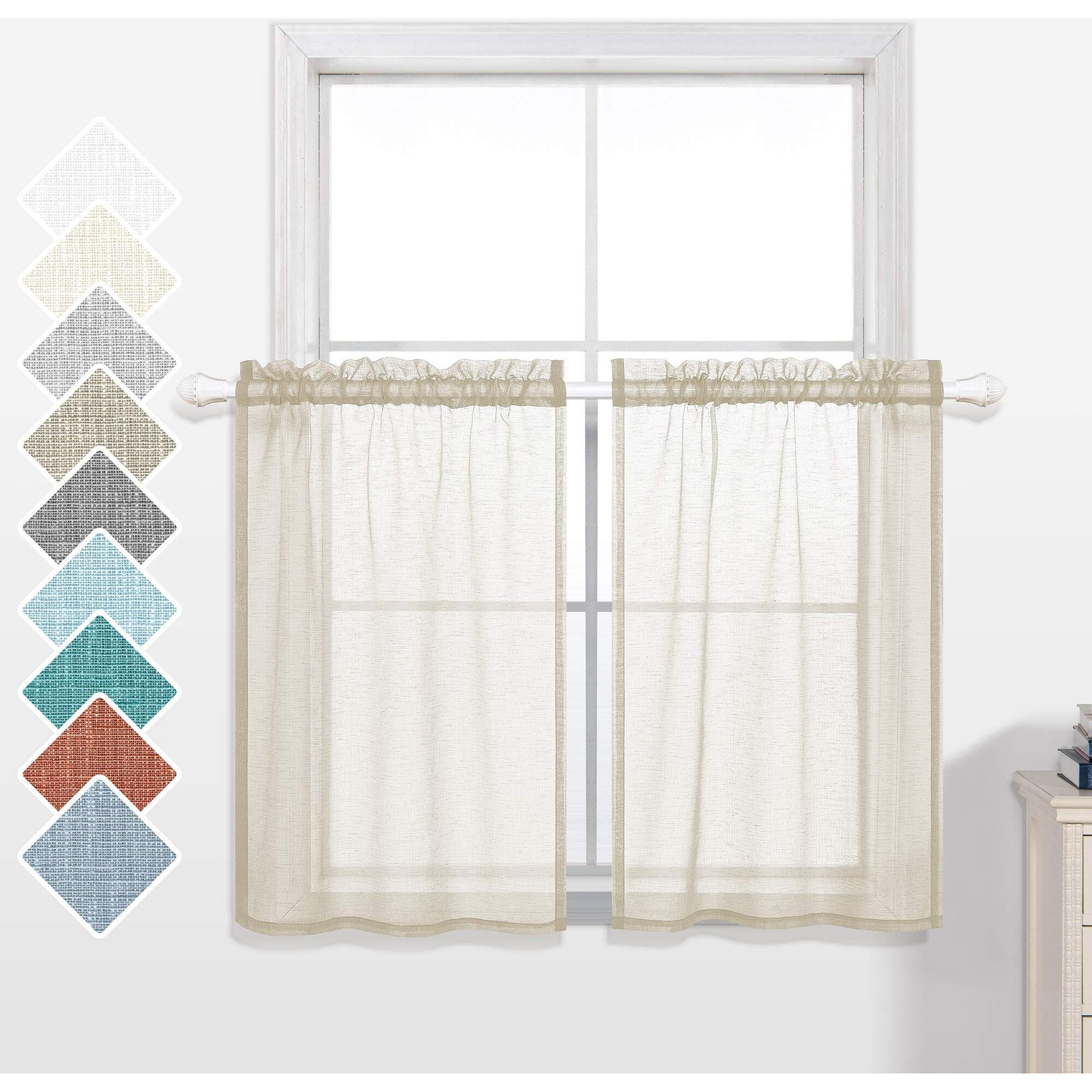 Koufall 24 Inch Curtains For Kitchen Windows Set Of 2 Packs Cafe Curtains Tier Cream Beige Short Sheer Curtains For Small Windows 30X24 Inch Length