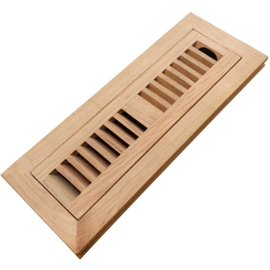 Homewell Red Oak Wood Floor Register Vent Cover  Flush Mount Vent With Damper  2X10 Inch  Unfinished