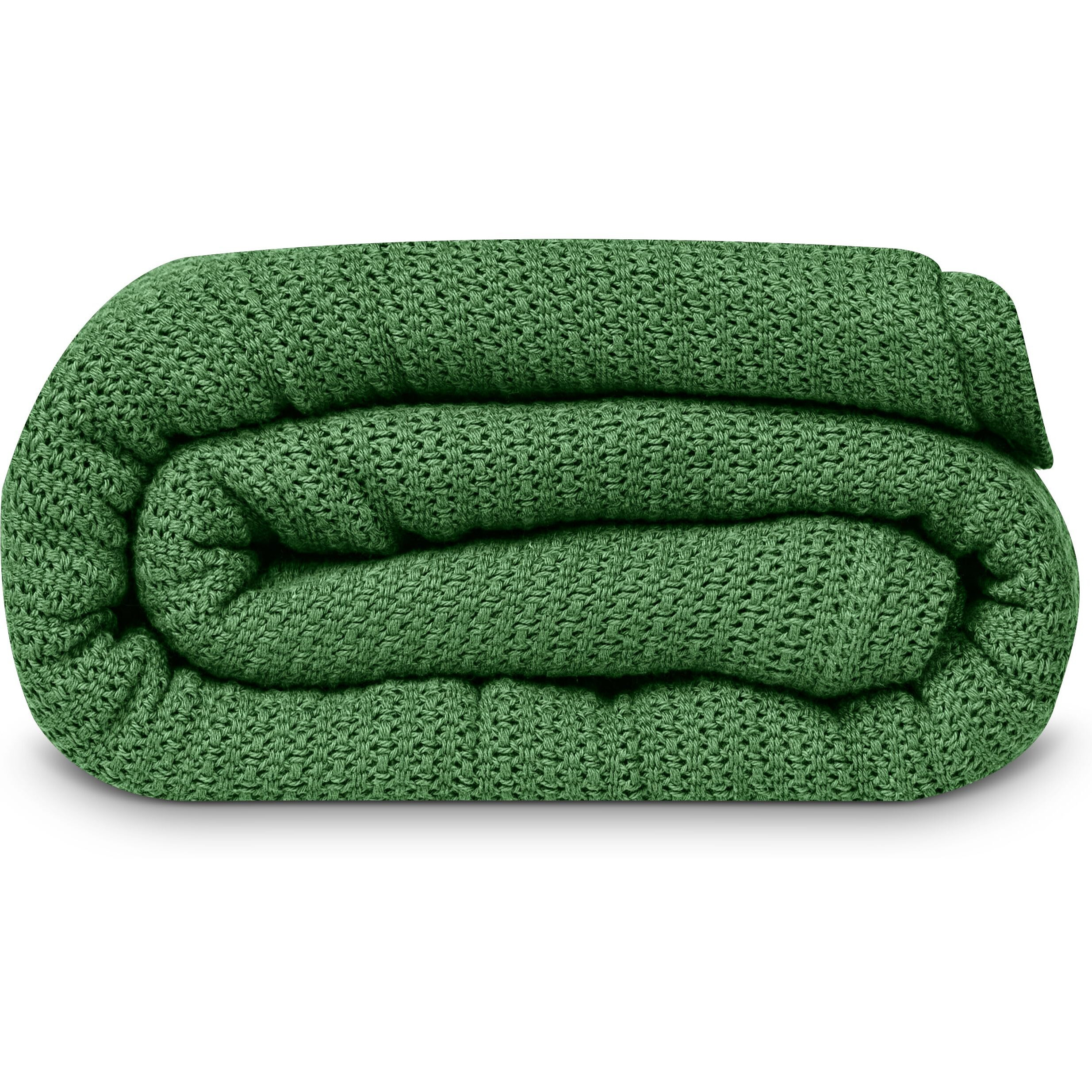 Linteum Textile Supply Leno Weave Hunter Green Blanket  Queen 100% Cotton  Lightweight  Warm  Extra-Fluffy  Premium And Durable Soft & Cozy Bed Blanket For Bed  Couch  Sofa Throw For All Season