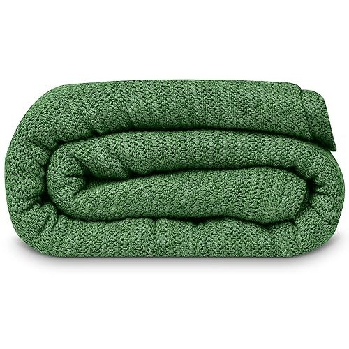 Linteum Textile Supply Leno Weave Hunter Green Blanket  Queen 100% Cotton  Lightweight  Warm  Extra-Fluffy  Premium And Durable Soft & Cozy Bed Blanket For Bed  Couch  Sofa Throw For All Season
