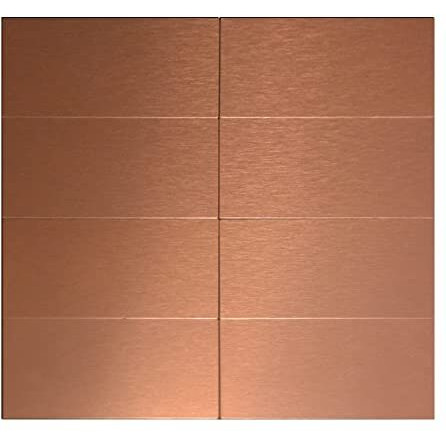 Crystiles Aluminum Peel And Stick Backsplash Panels - 3"&quotX6"" Brushed Copper Kitchen Wall Decor  80-Pack (Copper Color)