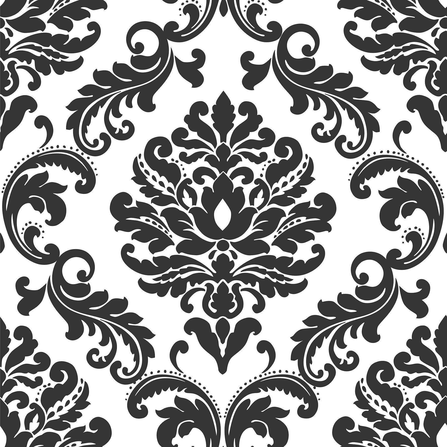 Nuwallpaper Nu1646 Ariel Black And White Damask Peel & Stick Wallpaper  Multicolor