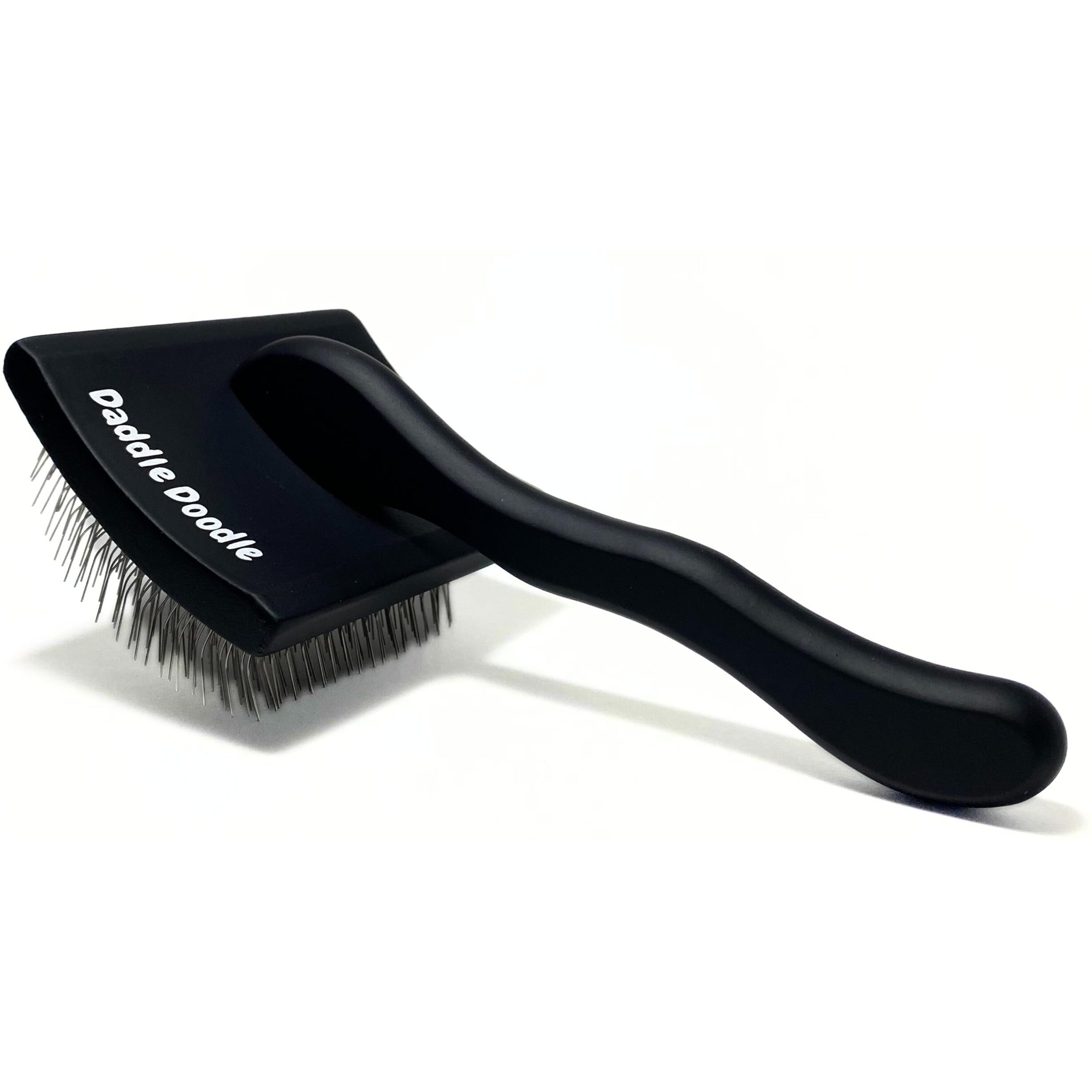 Daddle Doodle Dog Slicker Brush - Dog Grooming Brush Especially Designed For All Poodles And Doodle Mixes - Fluff  Style  Detangle  And Demat - Ergonomic Handle Design - Soft And Angled Brush Pins That Are Safe And Effective