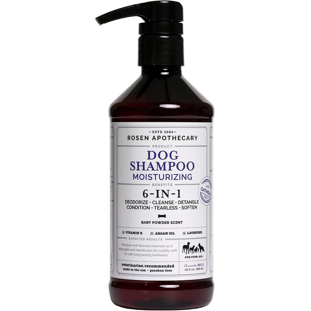 Rosen Apothecary 6-In-1 Moisturizing Dog Shampoo  Made With Naturally Derived Ingredients To Cleanse  Soothe  Deodorize  And Soften The Skin And Coat 480Ml