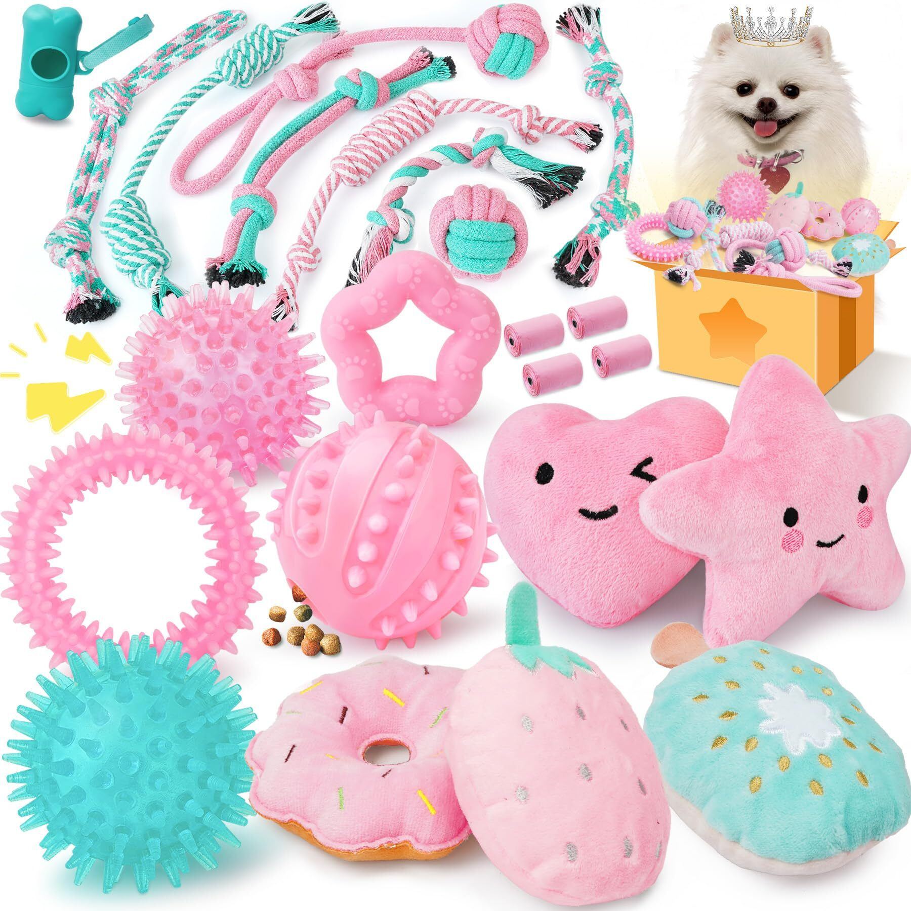 Xiugoal Pink Puppy Toys For Boredom - 23 Pack Puppy Chew Toys For Teething  Interactive Dog Toys For Puppies  Cute Small Dog Toys With Treat Ball  Squeaky Dog Chew Toys And Ropes
