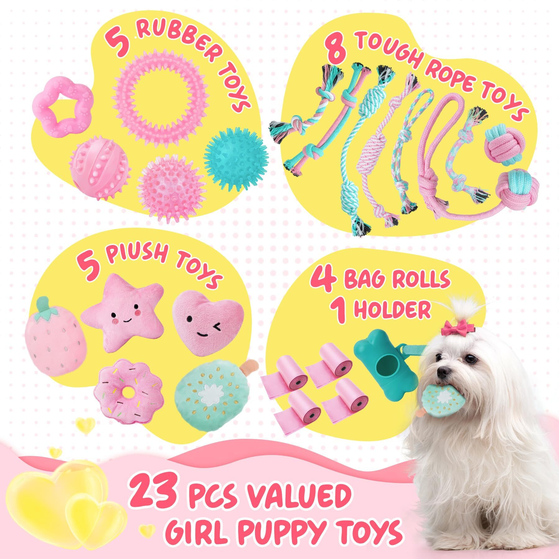 Xiugoal Pink Puppy Toys For Boredom - 23 Pack Puppy Chew Toys For Teething  Interactive Dog Toys For Puppies  Cute Small Dog Toys With Treat Ball  Squeaky Dog Chew Toys And Ropes
