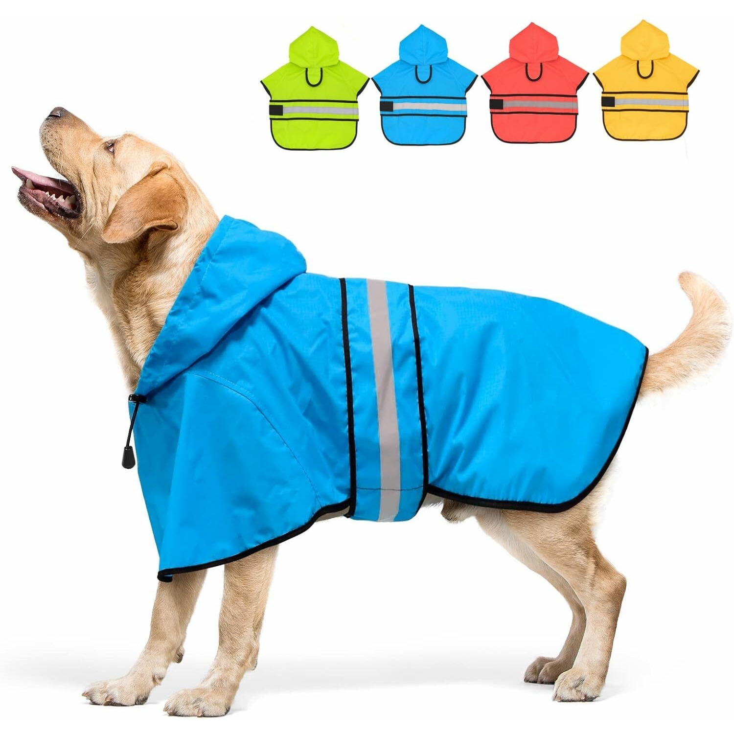 Candofly Dog Raincoat Hooded Poncho - Adjustable Waterproof Dog Rain Jacket Lightweight Reflective Dog Rain Coat Pet Slicker For Small Medium Large Dogs (Large  Sky Blue)
