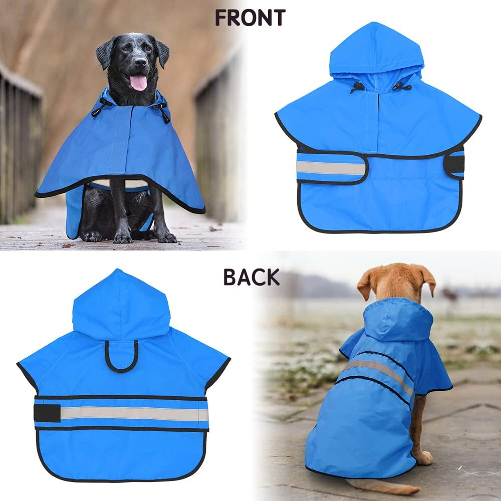 Candofly Dog Raincoat Hooded Poncho - Adjustable Waterproof Dog Rain Jacket Lightweight Reflective Dog Rain Coat Pet Slicker For Small Medium Large Dogs (Large  Sky Blue)