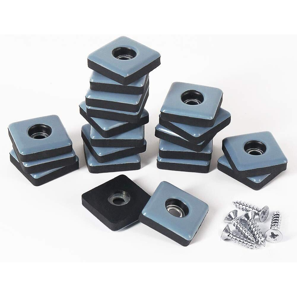Ginoya Teflon Furniture Sliders  20Pcs 1Inch Square Furniture Glides With Screws For Carpet Tile Hardwood (Grayish Blue)