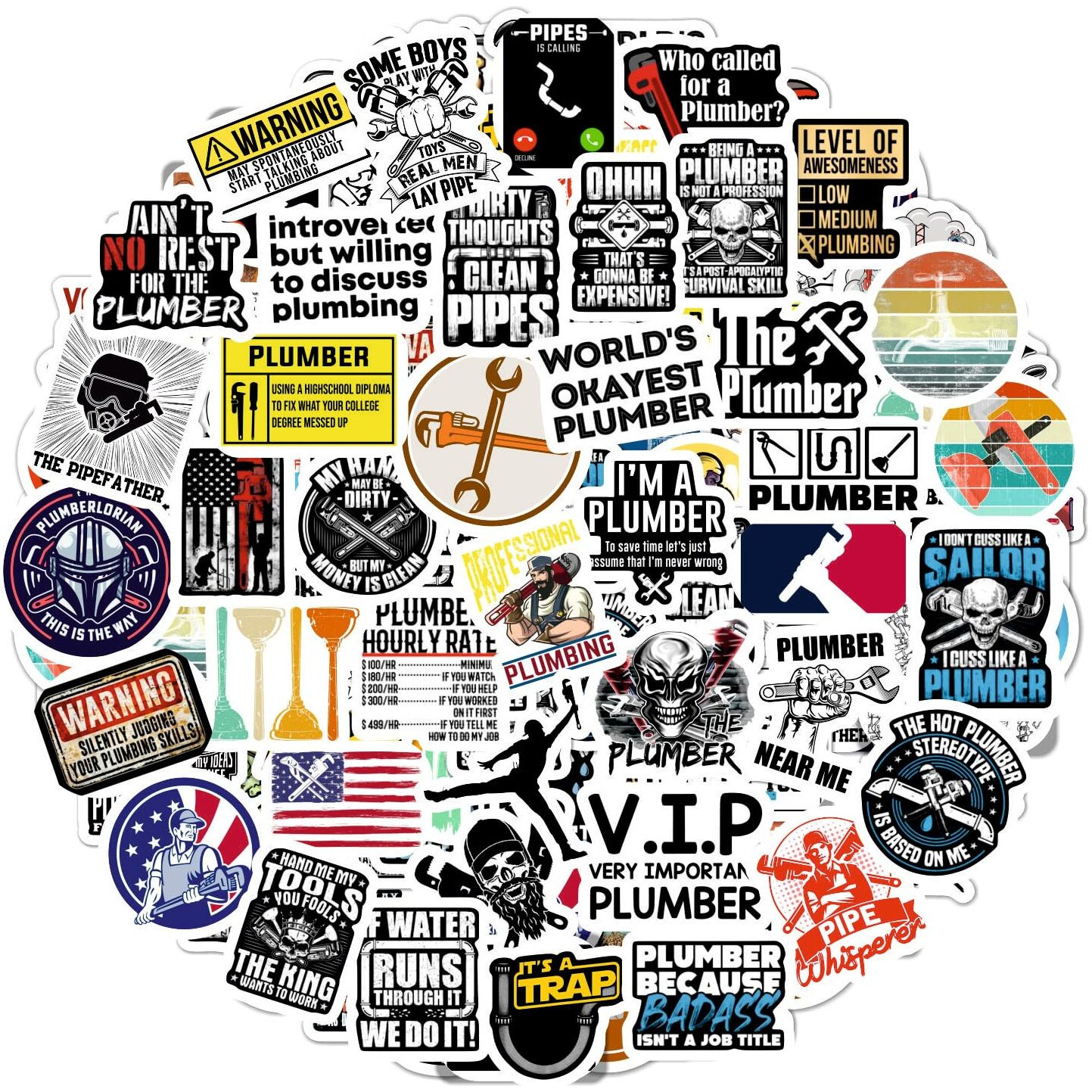 Bulbacraft 100Pcs Funny Plumbing Stickers For Hard Hat - Plumber Gifts For Men  Plumber Stickers  Plumber Gag Gift  Hard Hat Stickers For Men