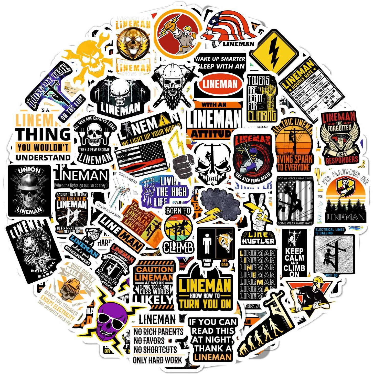 Bulbacraft 100Pcs Lineman Stickers For Hard Hats  Lineman Hard Hat Stickers  Lineman Vinyl Decals - Lineman Gifts For Men  Lineman Party Decorations