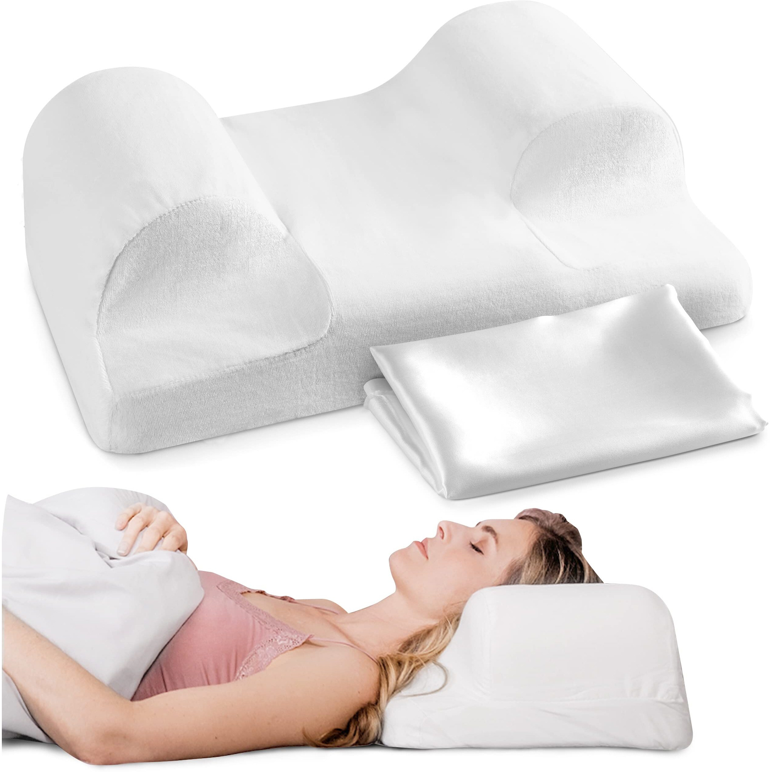 Yourfacepillow Beauty Pillow - Anti Wrinkle & Anti Aging Back Sleeping Pillow - Wrinkle Prevention Pillow To Sleep On Back - Memory Foam Beauty Sleep Pillow (Large With Satin Case)