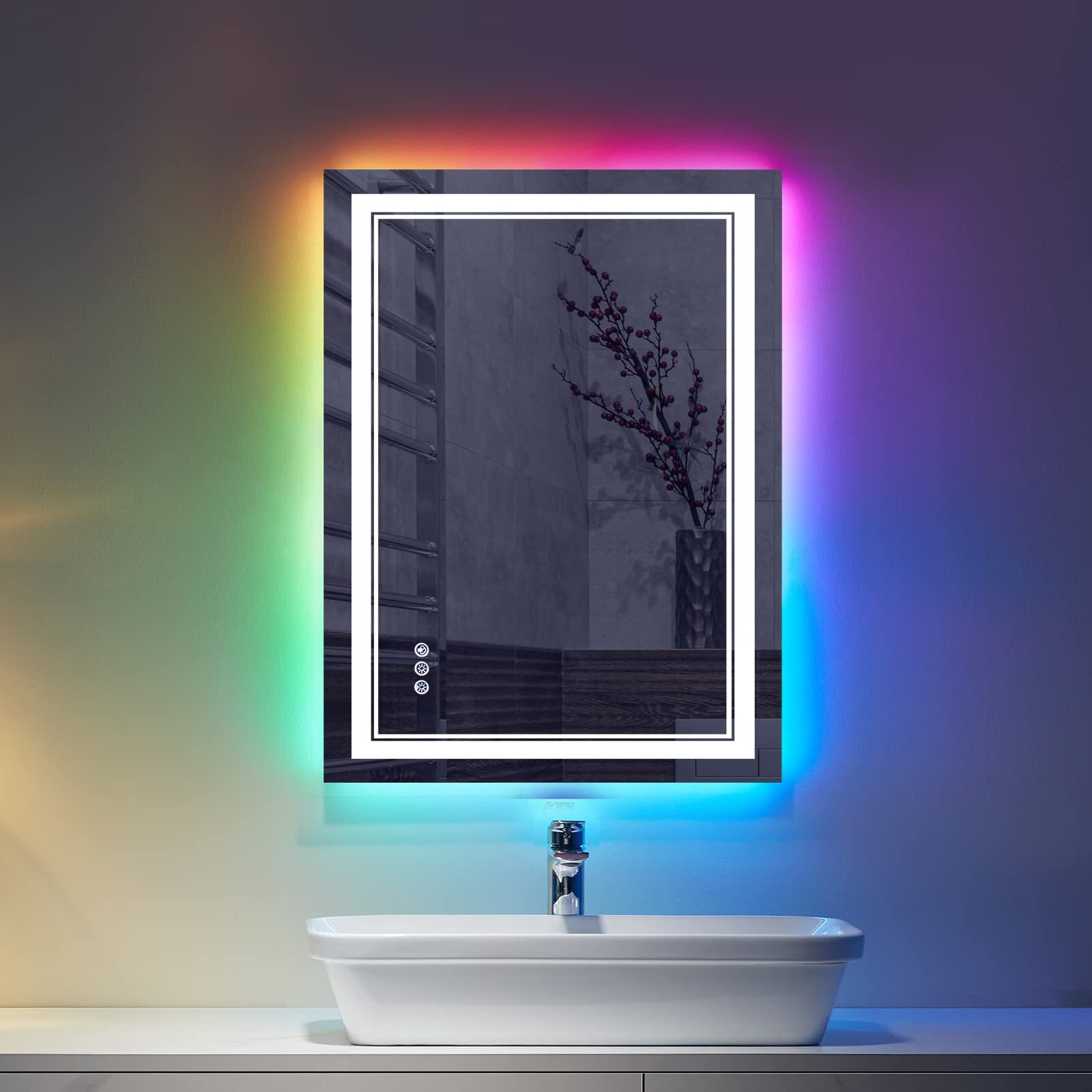 Istripmf 20X28 Inch Led Bathroom Mirror With Lights Backlit Rgb Color Changing Lighted Mirror For Bathroom Wall Dimmable Anti-Fog Led Mirror (Rgb Multicolor Backlit + Adjustable Front-Lighted)
