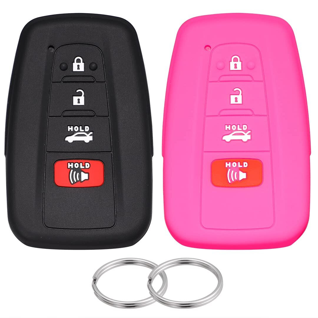 Lcyam Silicone Key Fob Cover Compatible With 2018- 2023 Toyota Camry Rav4 Prius Highlander Xse Hybrid Chr Corolla Se Avalon Venza Mirai 4Runner Tundra Keyless Remote (Black Rose  4 Button)
