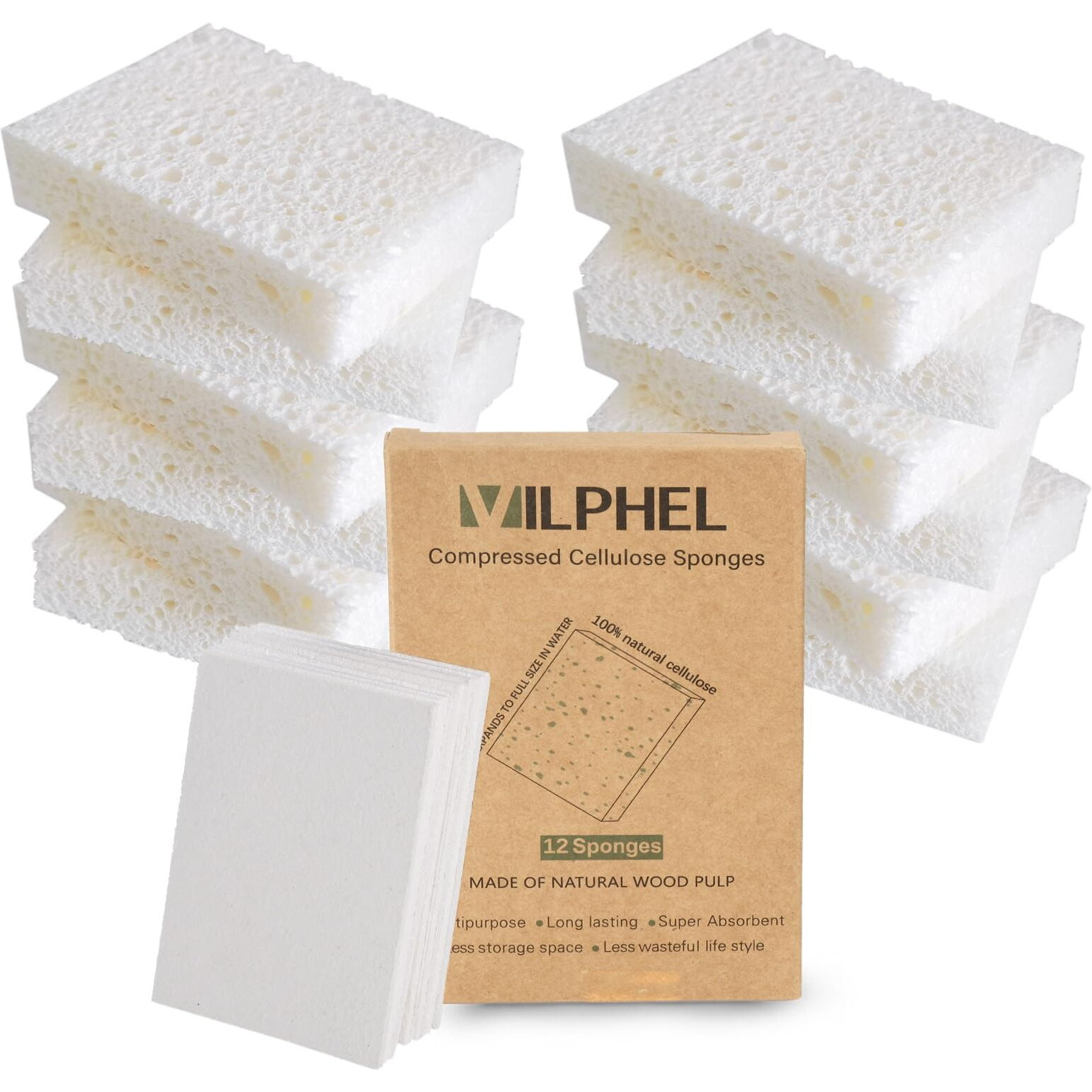 Vilphel 12 Pack Dishwashing Sponges Natural Cellulose Sponges Cleaning Supplies Durable And Reusable Dish Sponges For Washing Dishes Diy Craft Sponges For Fun