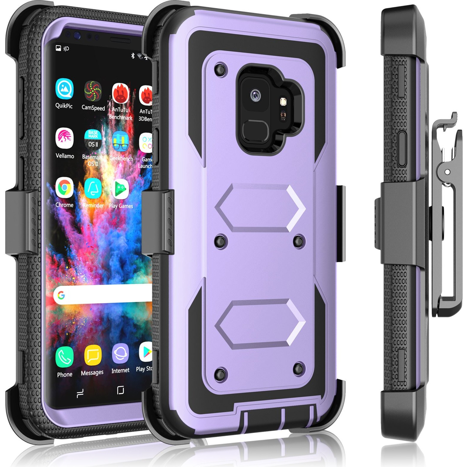 Galaxy S9 Case  Samsung Galaxy S9 Holster Clip  Tekcoo [Tshell] Shock Absorbing [Lavender] Secure Swivel Locking Belt Defender Heavy Full Body Kickstand Carrying Tank Armor Cases Cover