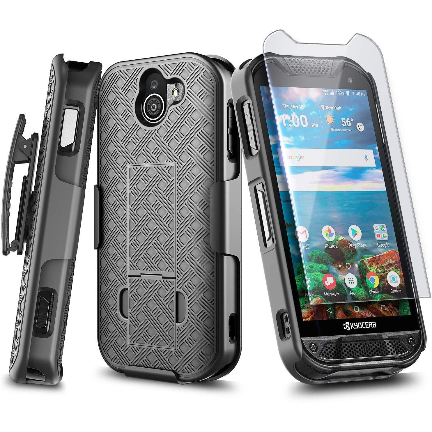 Nznd Case For Kyocera Duraforce Pro 2 (E6900 E6910 E6920) With Tempered Glass Screen Protector  Belt Clip Holster Shell  Ultra Slim Thin Cover W/Built-In Kickstand Shockproof Case -Black