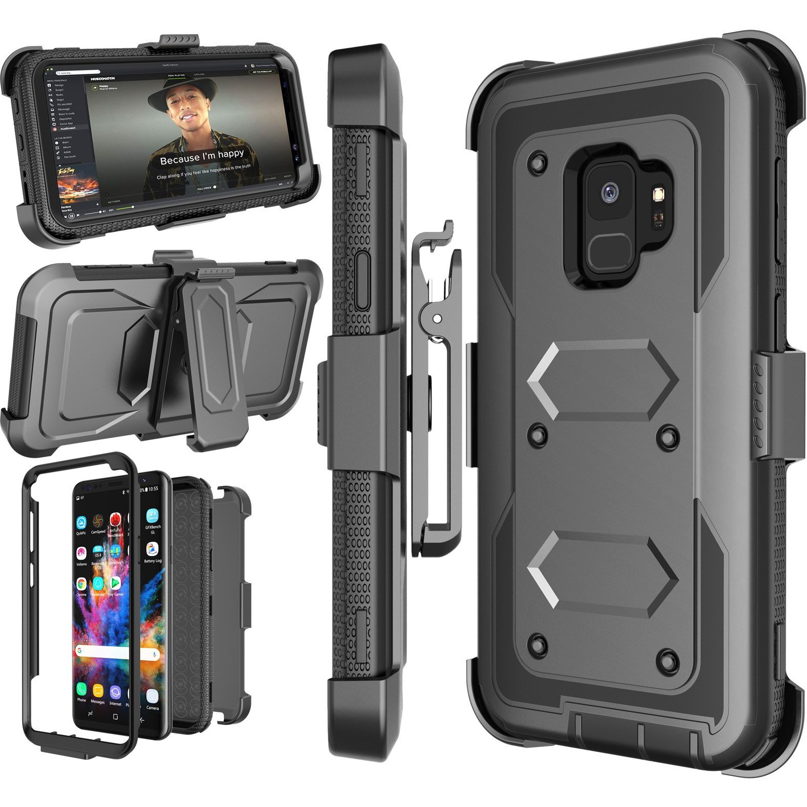 Njjex For Galaxy S9 Case  For Galaxy S9 Holster Clip Case  [Nbeck] Shockproof Heavy Duty Rugged Locking Swivel Belt Clip Full Body Drop Protection Hard Shell Cover & Kickstand For Samsung S9 [Black]