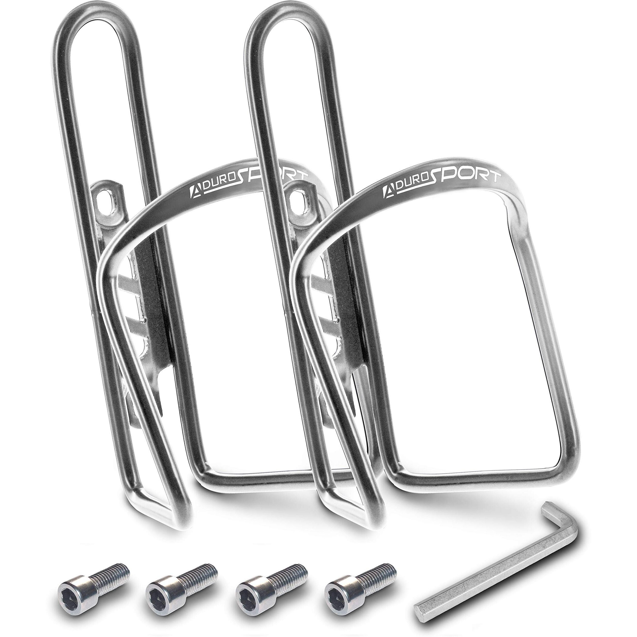 Aduro Bike Water Bottle Holder Aluminum Cage  [2X Pack] Bicycle Water Bottle Mount Lightweight For Cycling Fits Any Bike With Easy Installation (Silver)