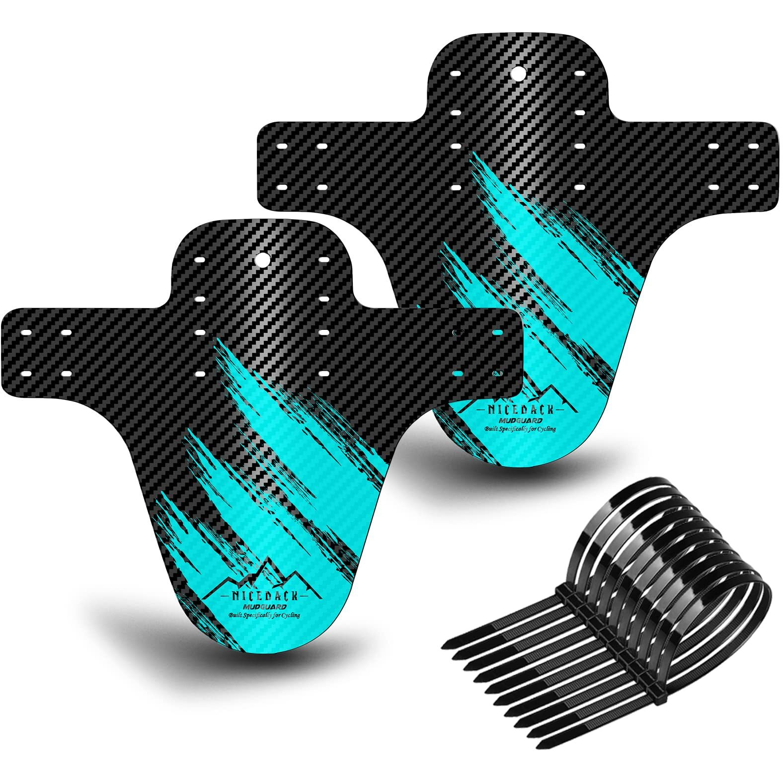Bike Fender  2Pcs Adjustable Mtb Mud Guard  Front And Rear Compatible Mudguards  Easy To Install  Fits 26""  27.5""  29"" Fat Tire Bikes And All Disc Brake Bicycles (Black+Cyan)