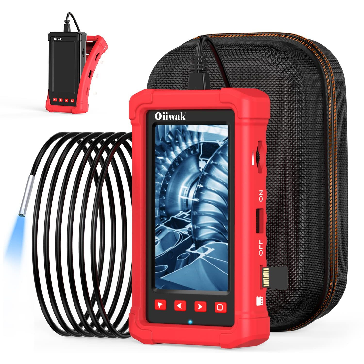3.9Mm Industrial Endoscope Camera 1080P Hd Oiiwak Borescope Inspection Camera 4.3 Ips Screen  6 Led Lights Semi-Rigid Cable Carrying Case Ip68 Waterproof Sewer Snake Camera(5 Ft)