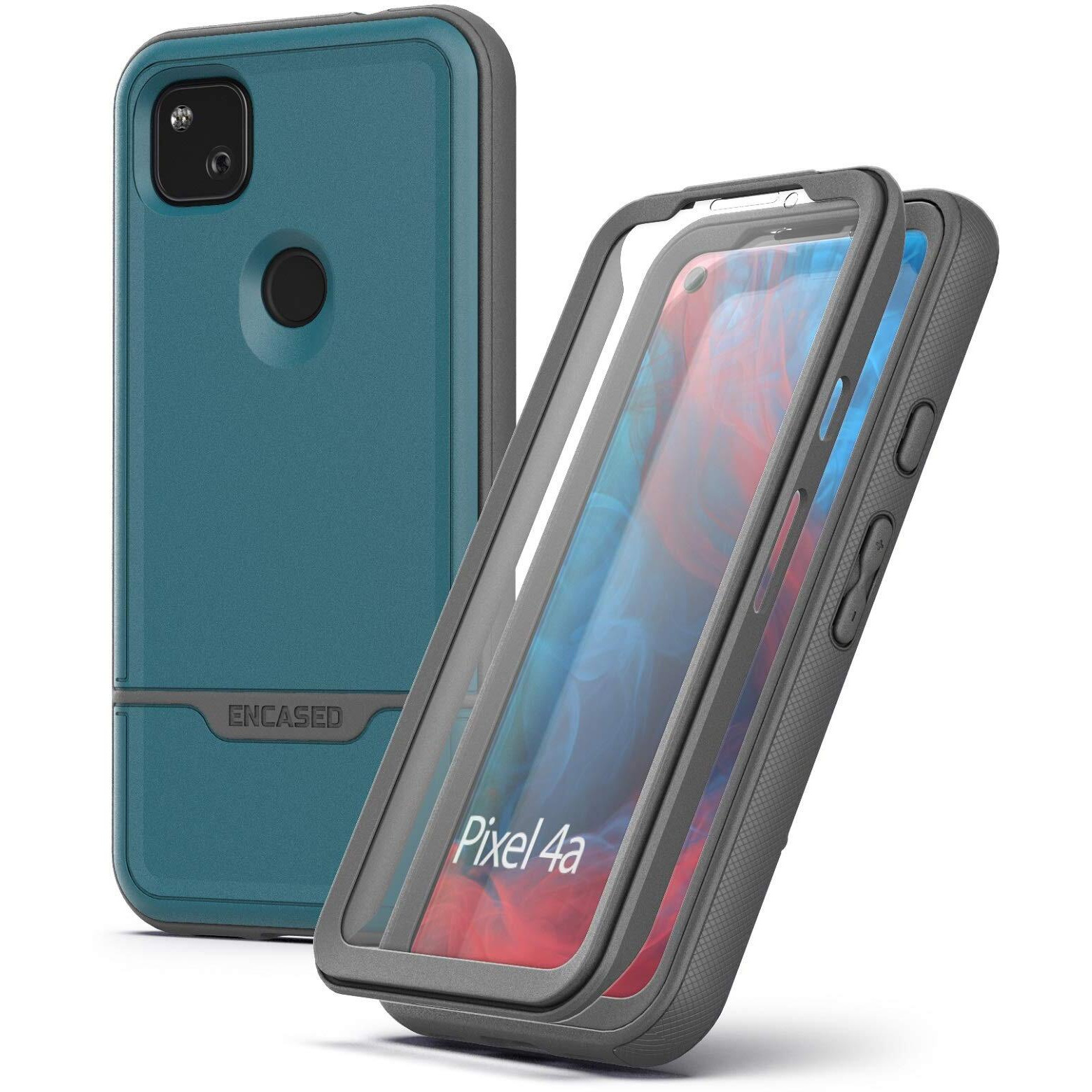 Encased Pixel 4A Case With Screen Protector (Rebel Shield) Rugged Full Body Protective Cover With Build-In Screen Guard For Google Pixel 4A - Blue