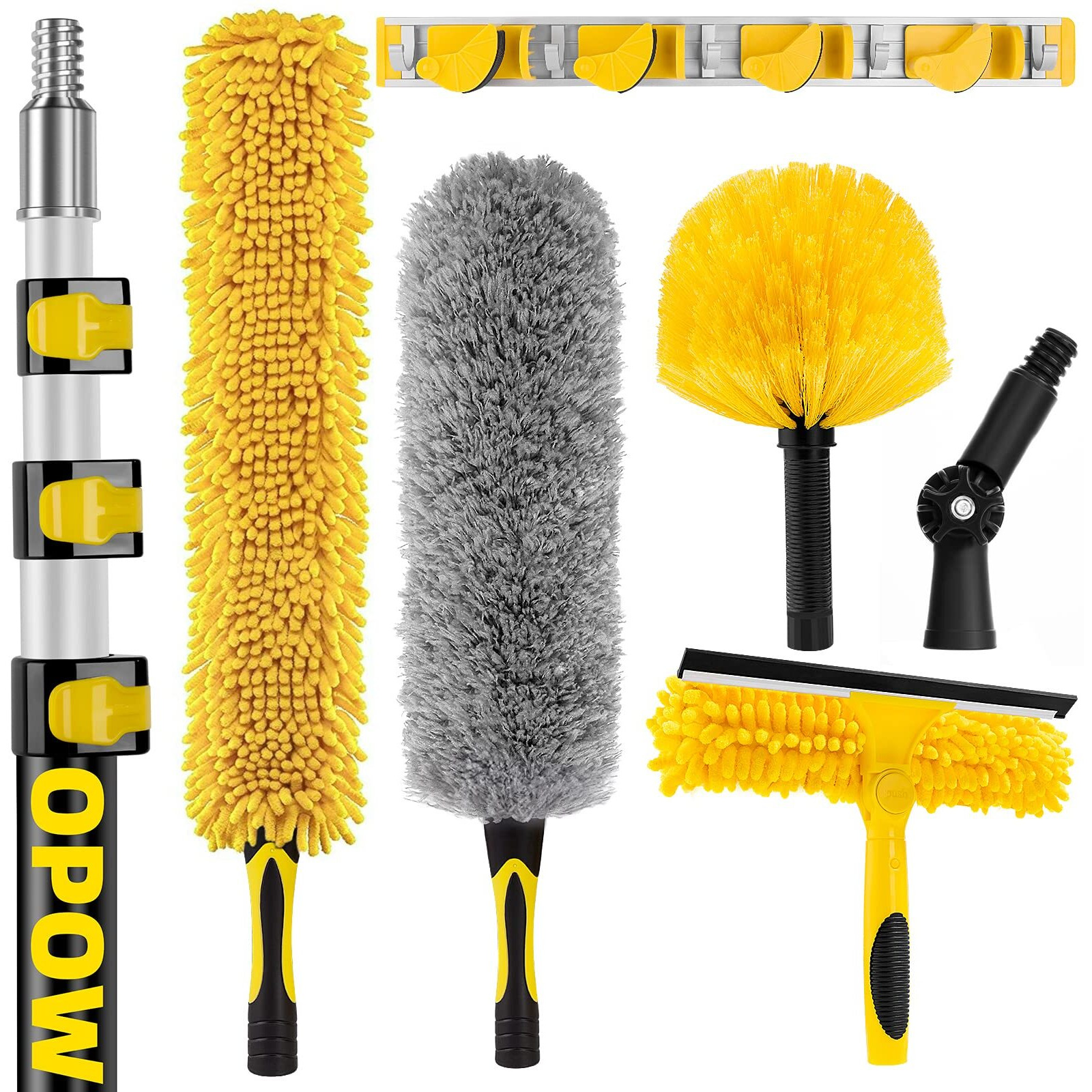 25 Foot High Reach Duster Kit With 6-18Ft Extension Pole  High Ceiling Fan Duster W/Telescopic Pole  Cobweb Duster  Feather Duster  Window Squeegee Cleaner  Outdoor Indoor Extendable Duster Kits