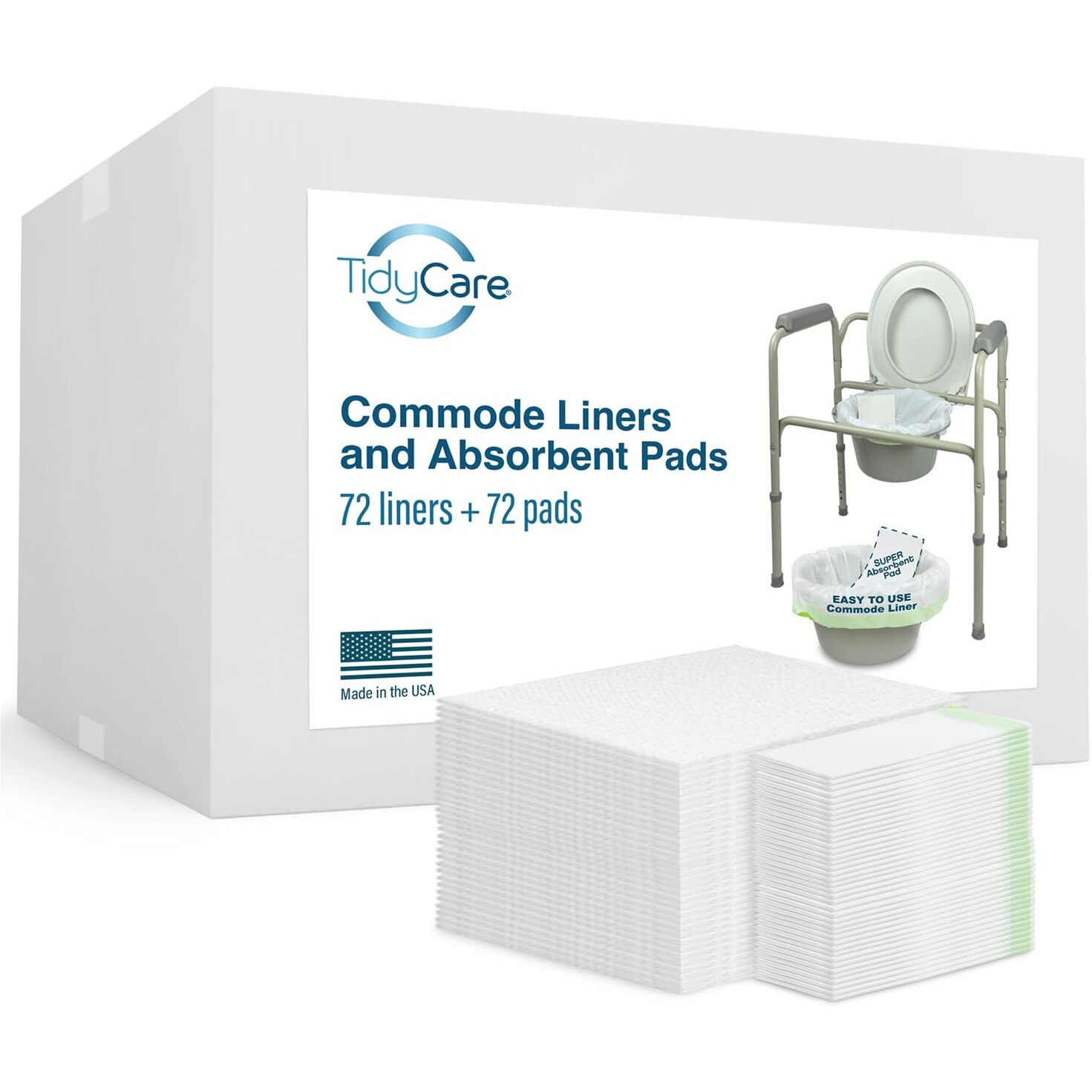 Tidycare Bedside Commode Liners And Absorbent Pads For Portable Toilet Chair Bucket And Bedpan  Xl Combo Pack Of 72 Disposable Waste Bags And 72 Pads  Universal Fit Portable Toilet Liners And Pads