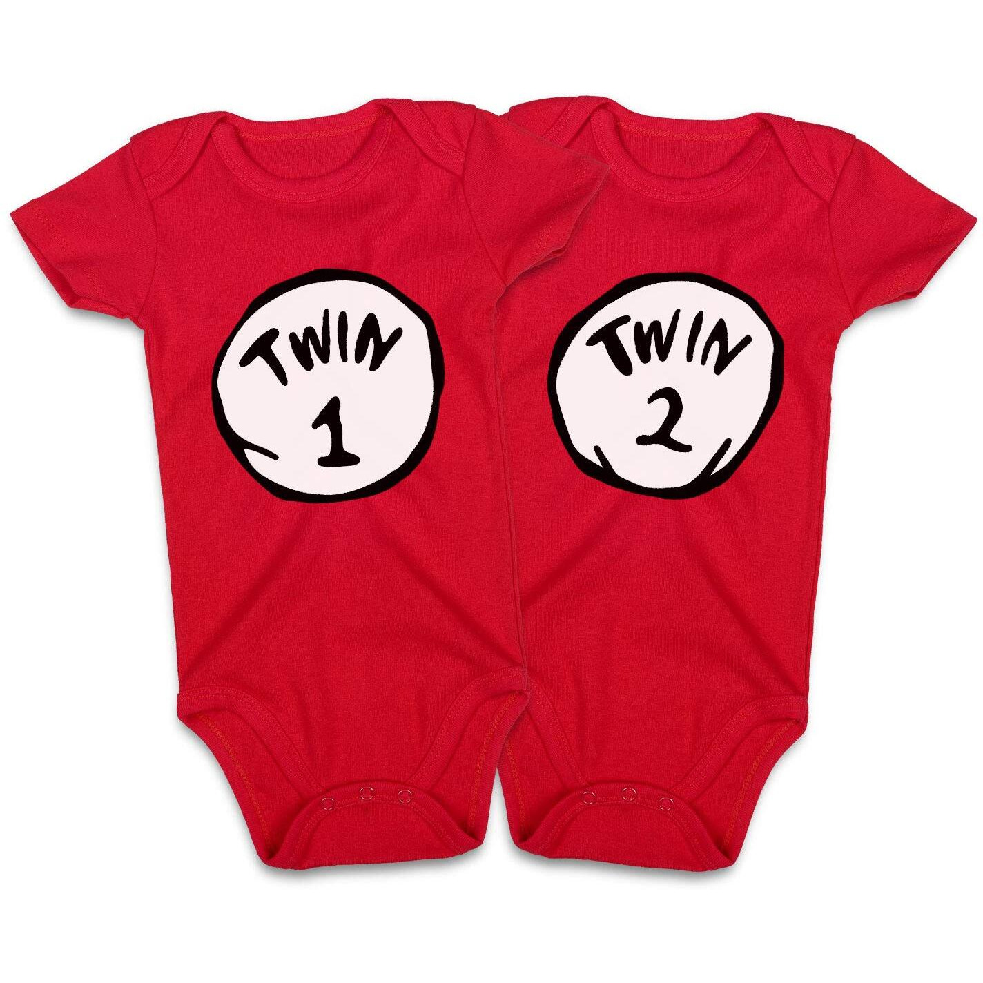 Defahn Newborn Twins Baby Boy Girl Bodysuit  2 Pack Funny Letter Printed Rompers Twin Matching Clothes Outfits (Twin1-2 Short Sleeve Red  3-6 Months)