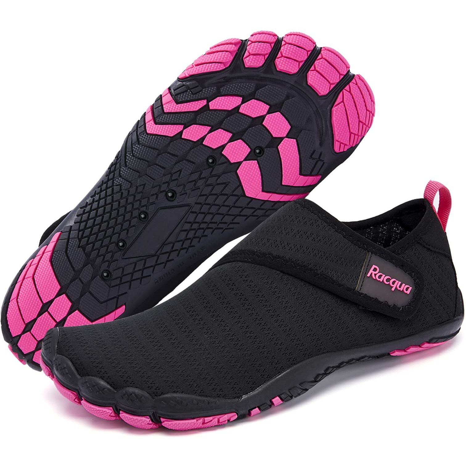 Racqua Mens Womens Water Shoes Quick Dry Barefoot Lightweight Shoes Beach Swim Sport Shoes Hiking Pool Surfing Diving Aqua Shoes Black/Rose 10.5 Women/9.5 Men