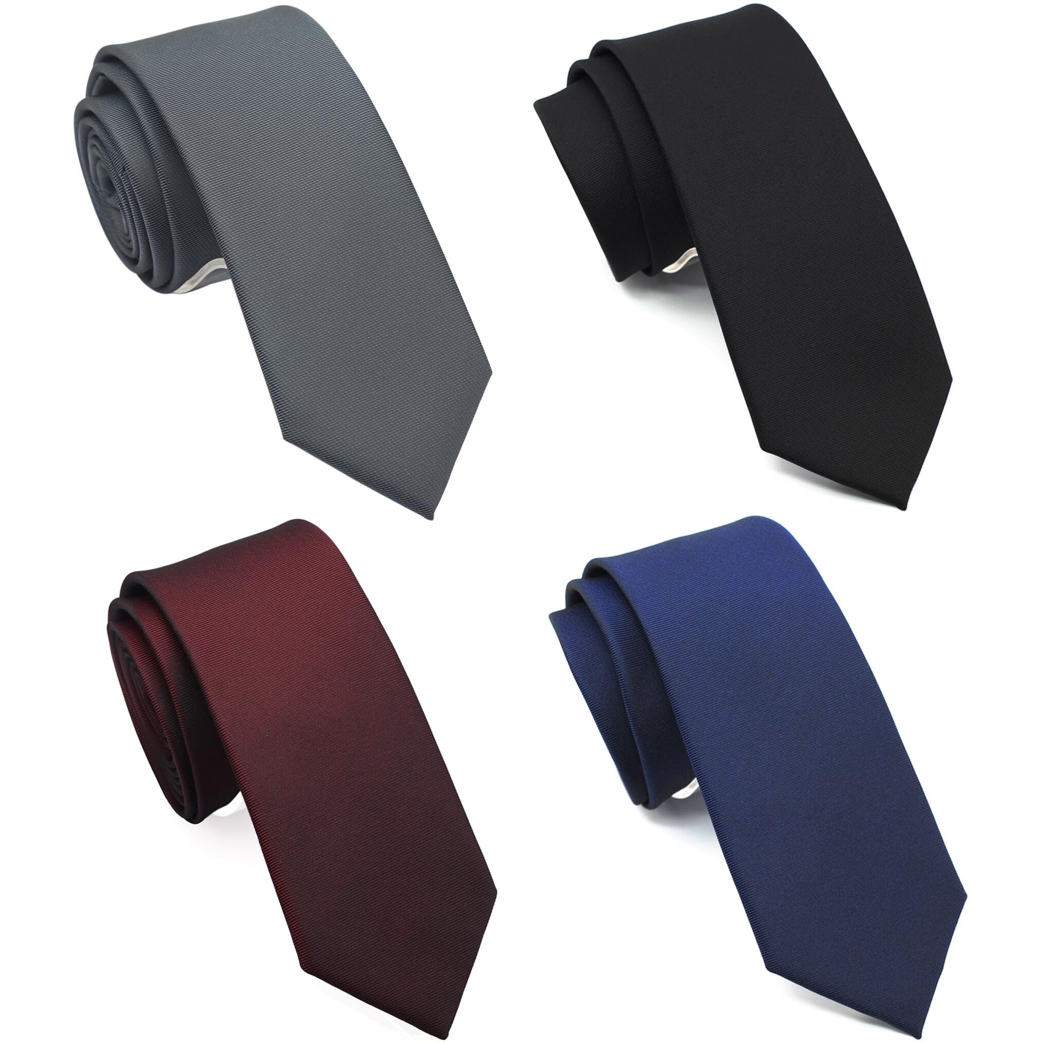Zenxus 2.5 Inch Skinny Ties For Men  Solid Slim Ties  Basic Colors Ties Assorted  Black Tie  Navy Blue Tie  Burgundy Tie  Gray Tie  4-Pack